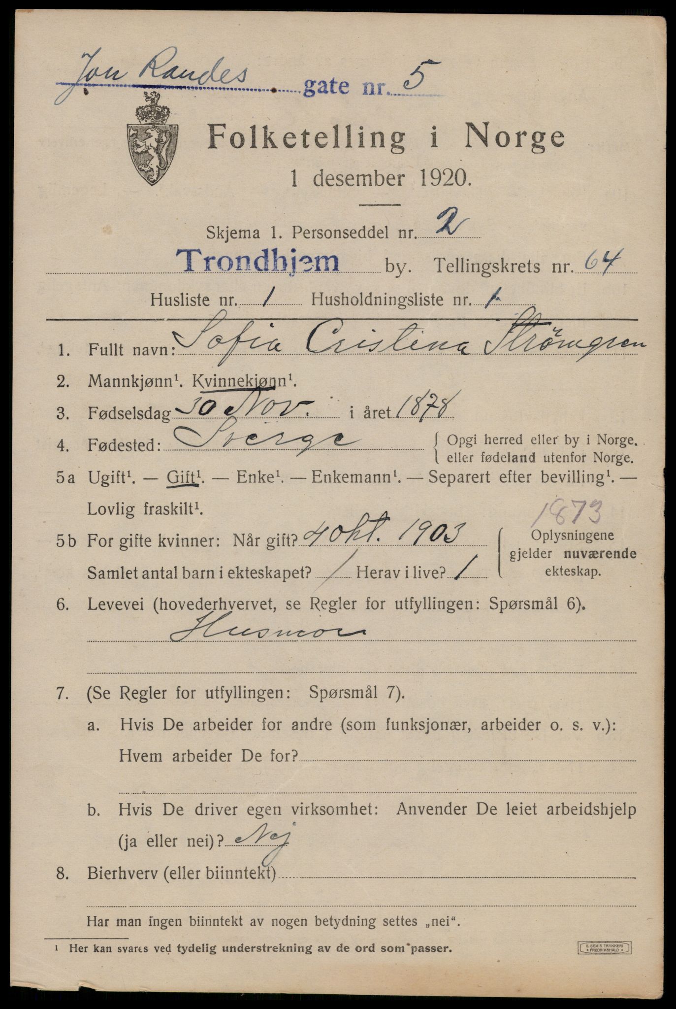 SAT, 1920 census for Trondheim, 1920, p. 127138