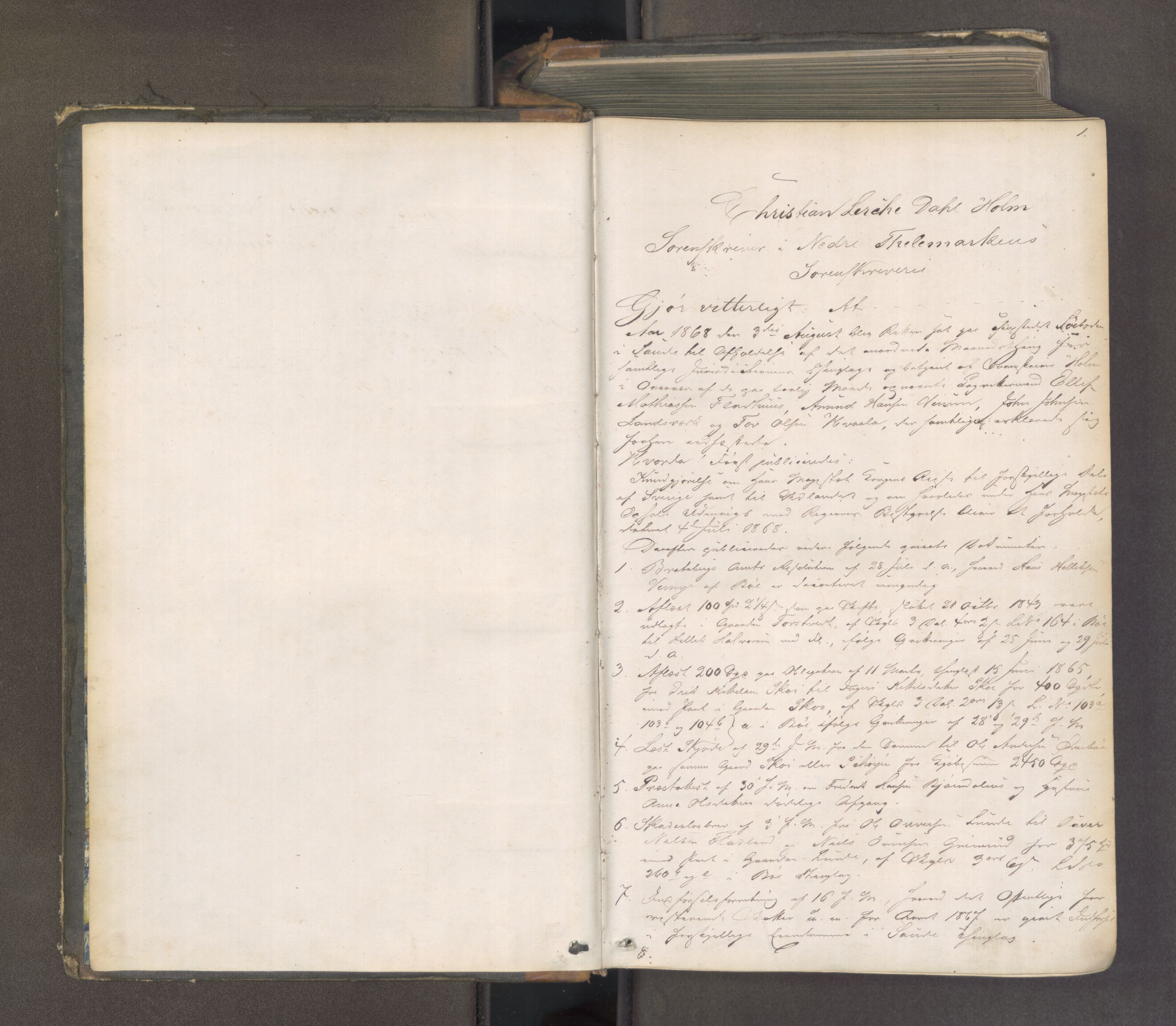 Nedre Telemark sorenskriveri, AV/SAKO-A-135/F/Fa/L0048: Tingbok, 1868-1875, p. 1a
