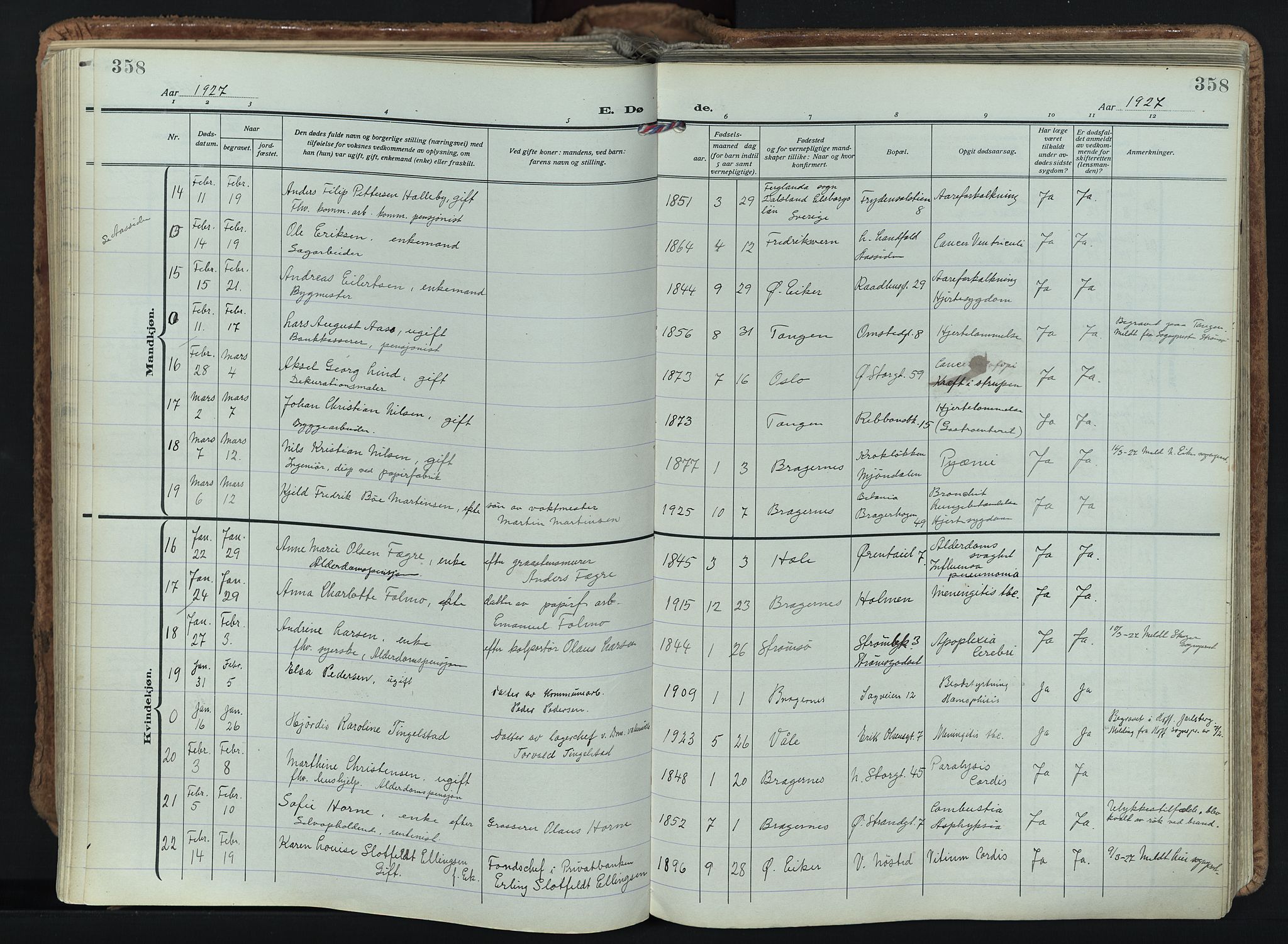 Bragernes kirkebøker, AV/SAKO-A-6/F/Fb/L0011: Parish register (official) no. II 11, 1922-1945, p. 358