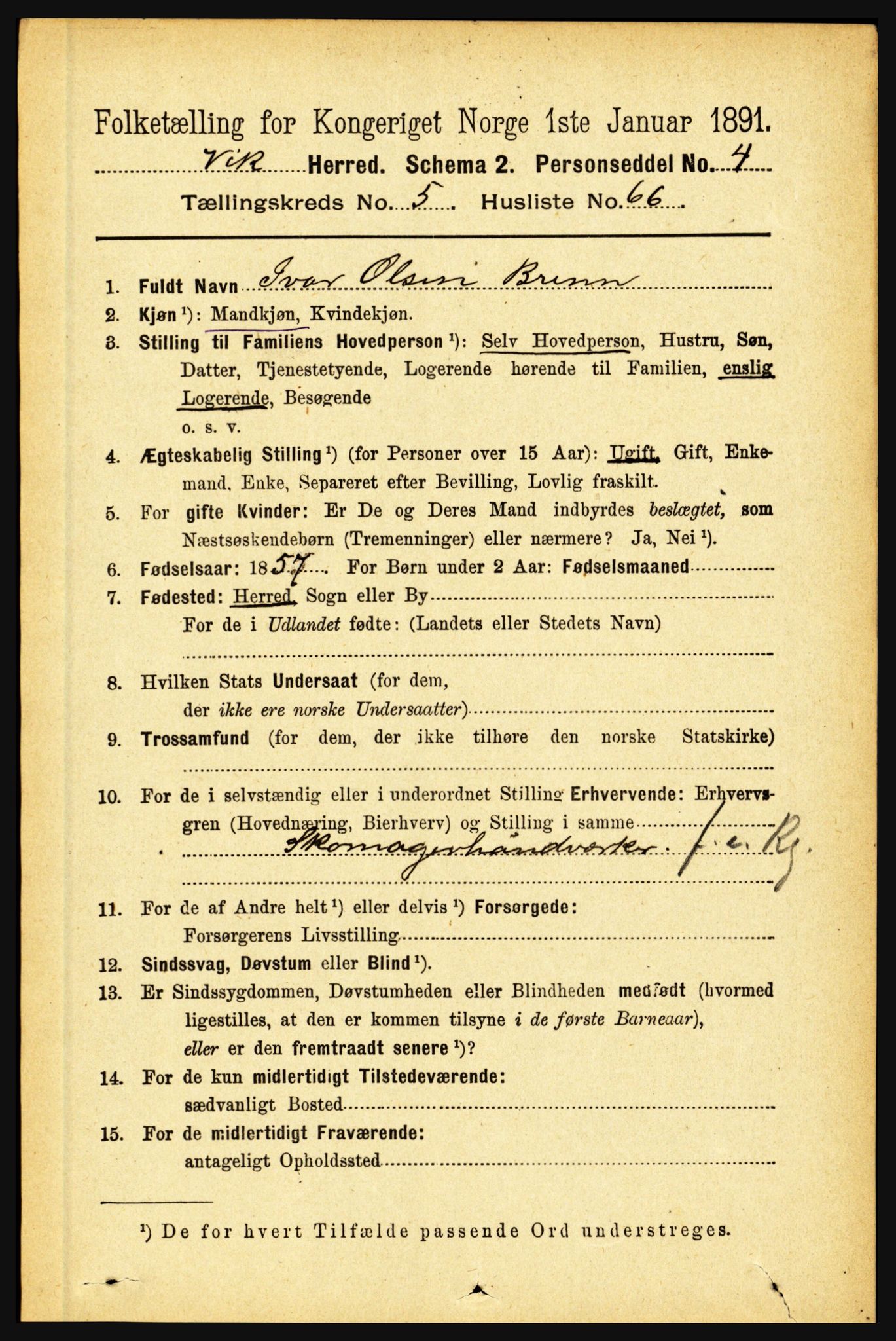 RA, 1891 census for 1417 Vik, 1891, p. 2743