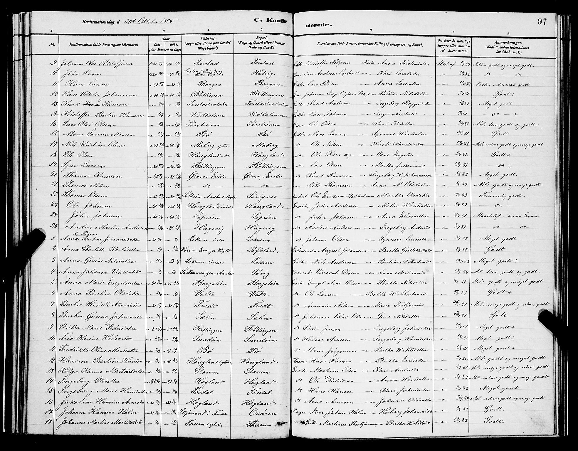 Os sokneprestembete, AV/SAB-A-99929: Parish register (copy) no. A 2, 1880-1896, p. 97