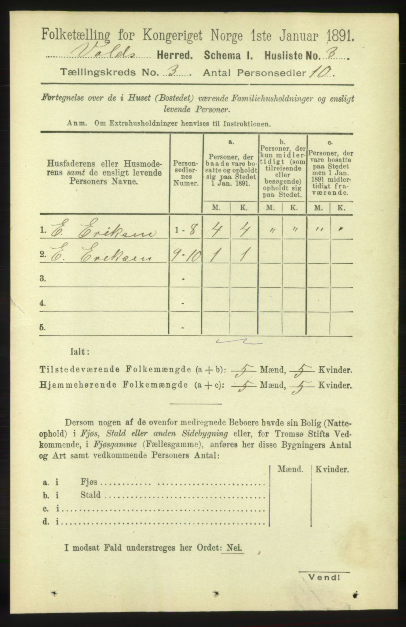 RA, 1891 census for 1537 Voll, 1891, p. 915