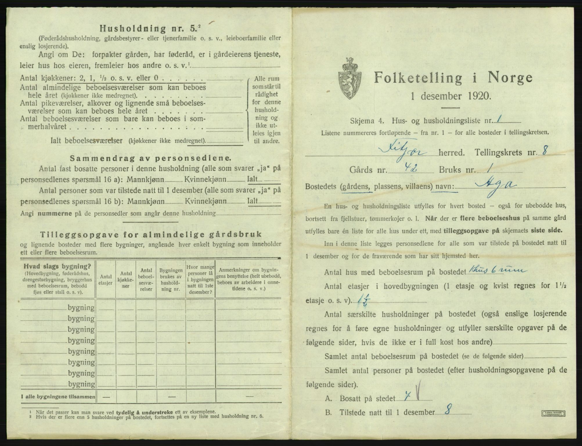 SAB, 1920 census for Fitjar, 1920, p. 459