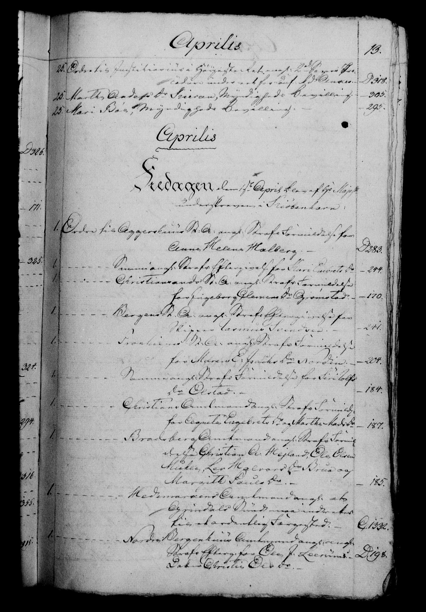 Danske Kanselli 1800-1814, RA/EA-3024/H/Hf/Hfb/Hfbc/L0004: Underskrivelsesbok m. register, 1803, p. 13