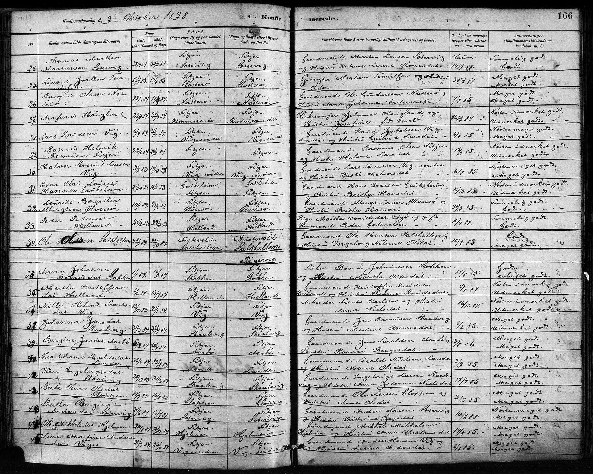 Fitjar sokneprestembete, AV/SAB-A-99926: Parish register (official) no. A 2, 1882-1899, p. 166