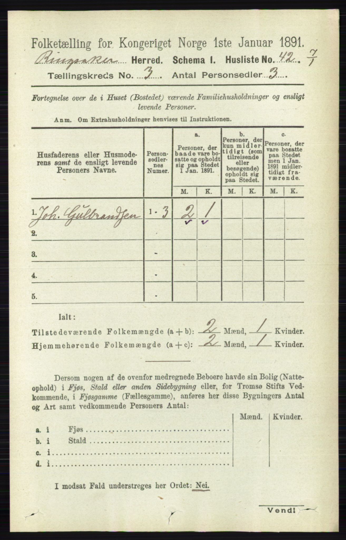 RA, 1891 census for 0412 Ringsaker, 1891, p. 1203