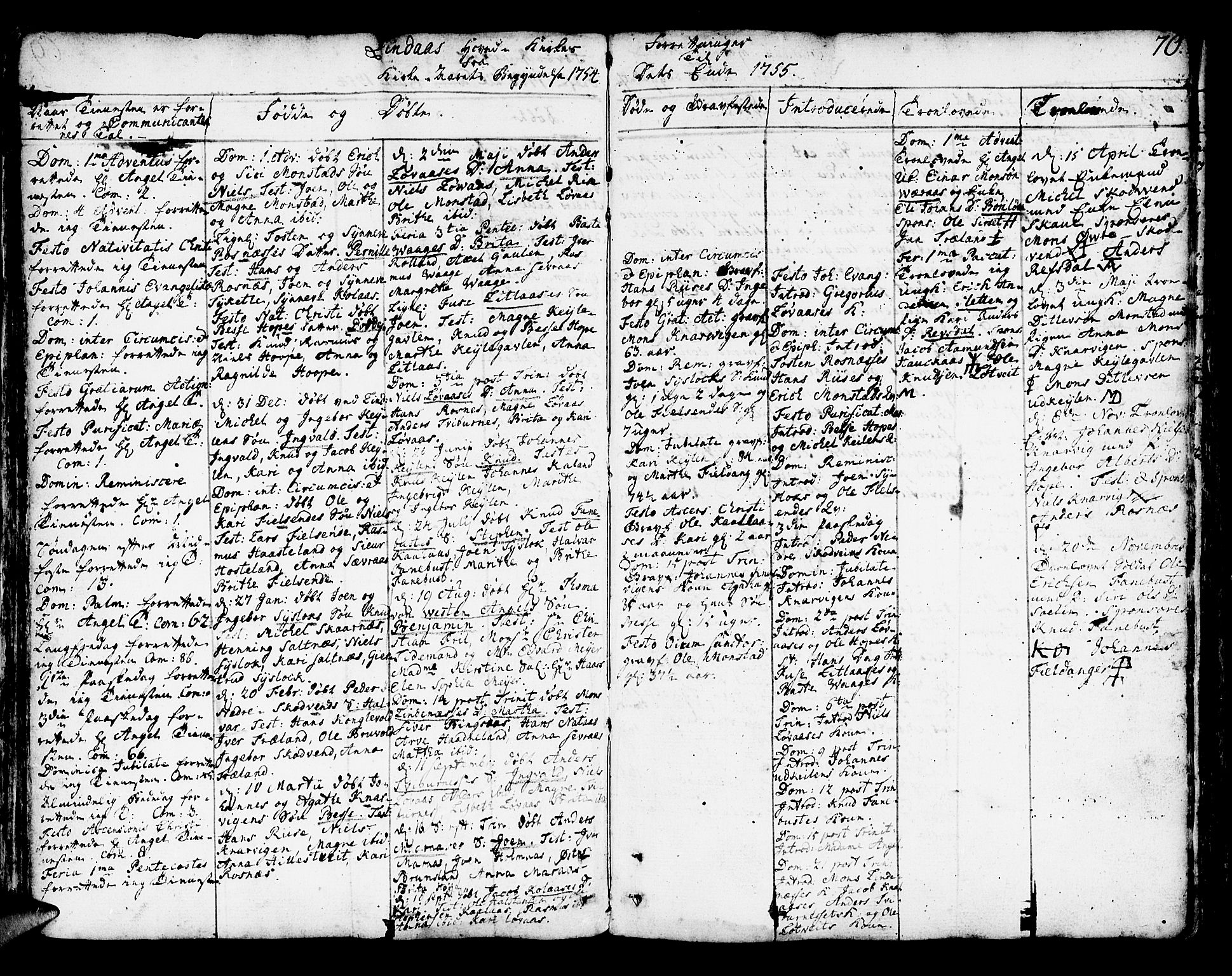 Lindås Sokneprestembete, AV/SAB-A-76701/H/Haa/Haaa/L0003: Parish register (official) no. A 3, 1748-1764, p. 70