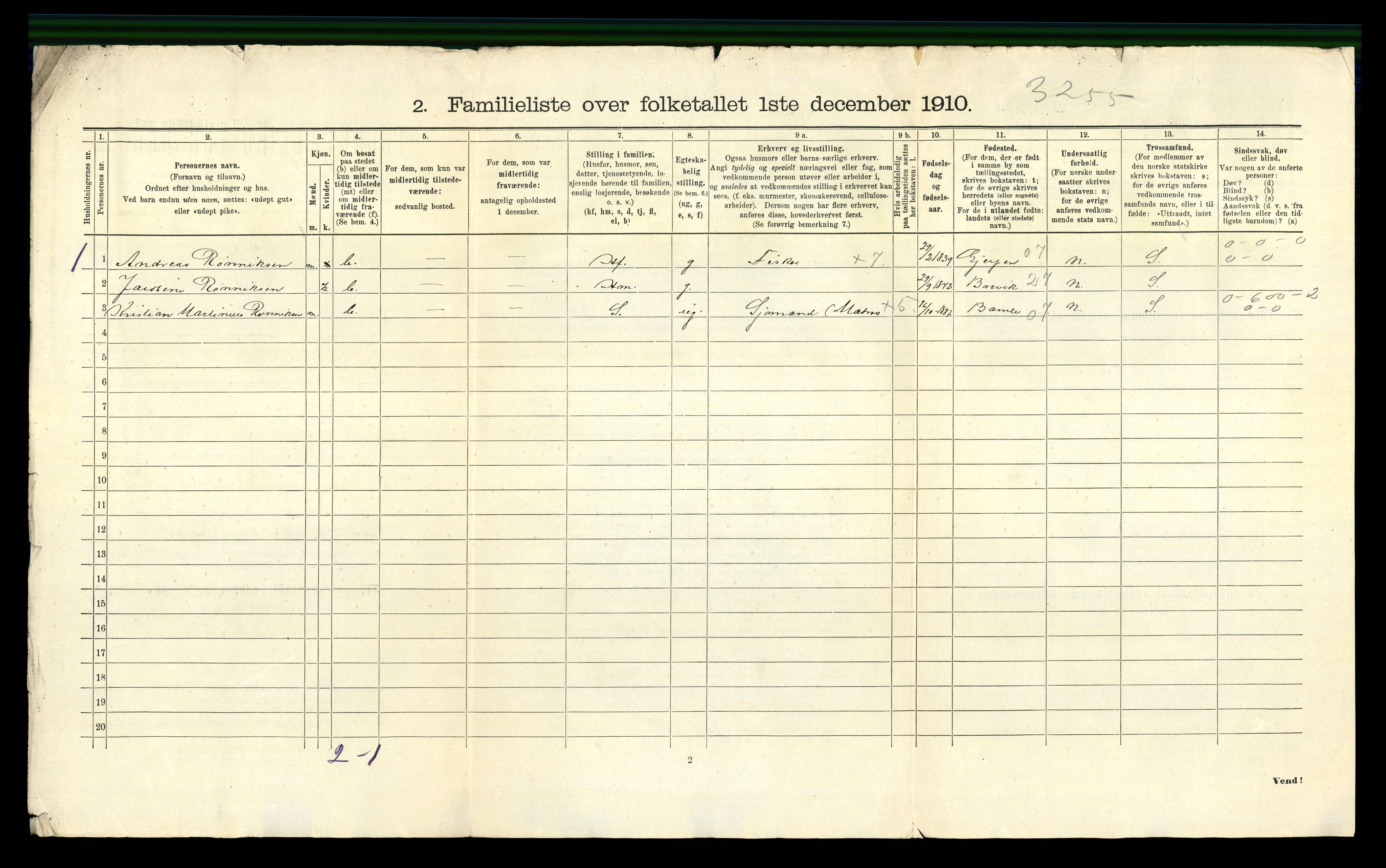 RA, 1910 census for Langesund, 1910, p. 20
