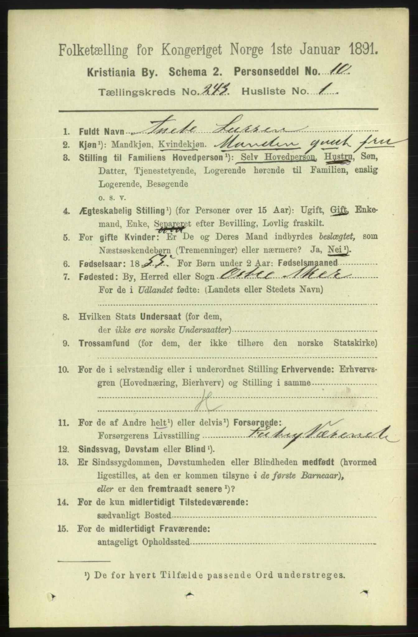 RA, 1891 census for 0301 Kristiania, 1891, p. 147815