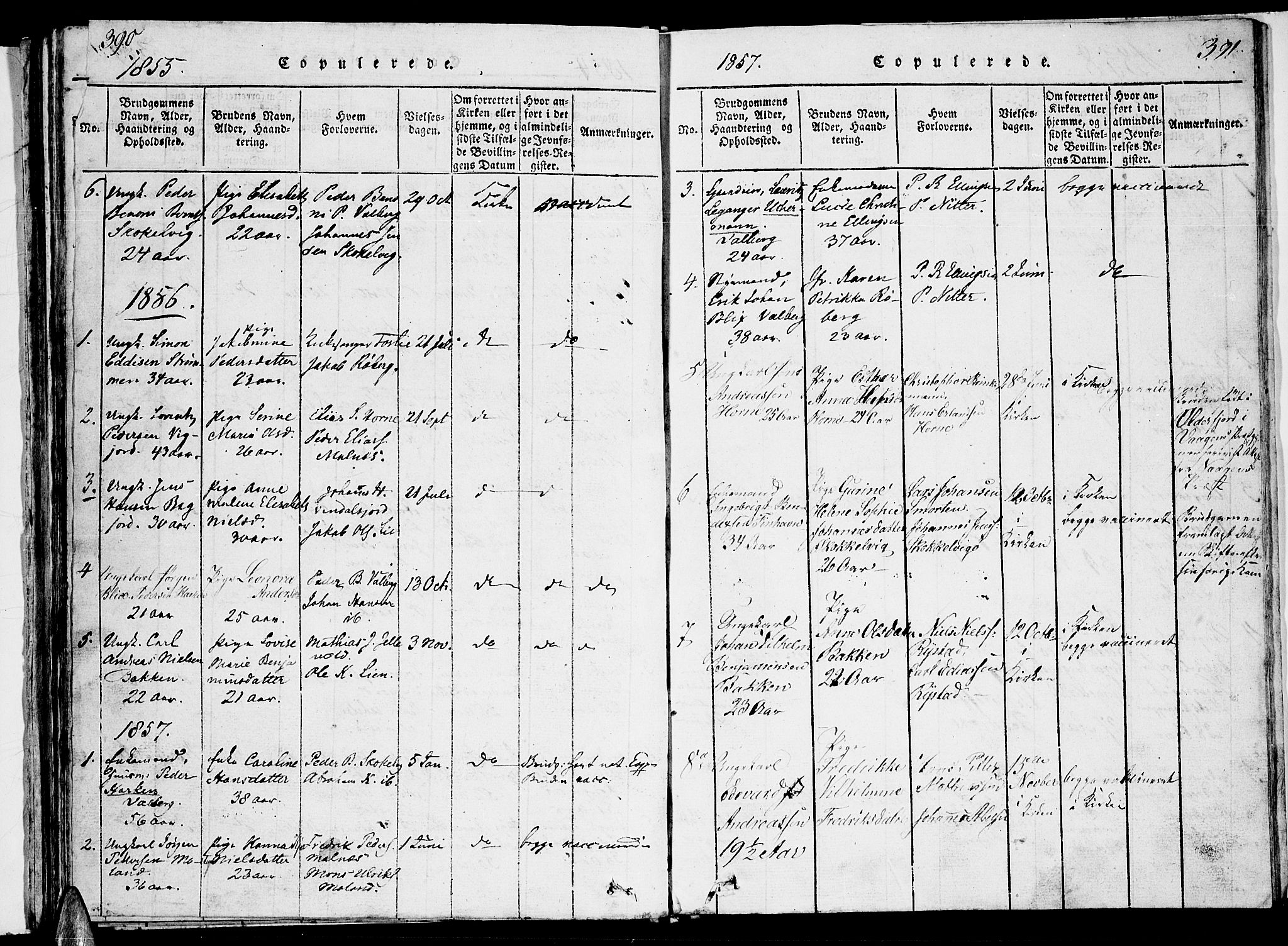 Ministerialprotokoller, klokkerbøker og fødselsregistre - Nordland, AV/SAT-A-1459/884/L1195: Parish register (copy) no. 884C01, 1837-1867, p. 390-391