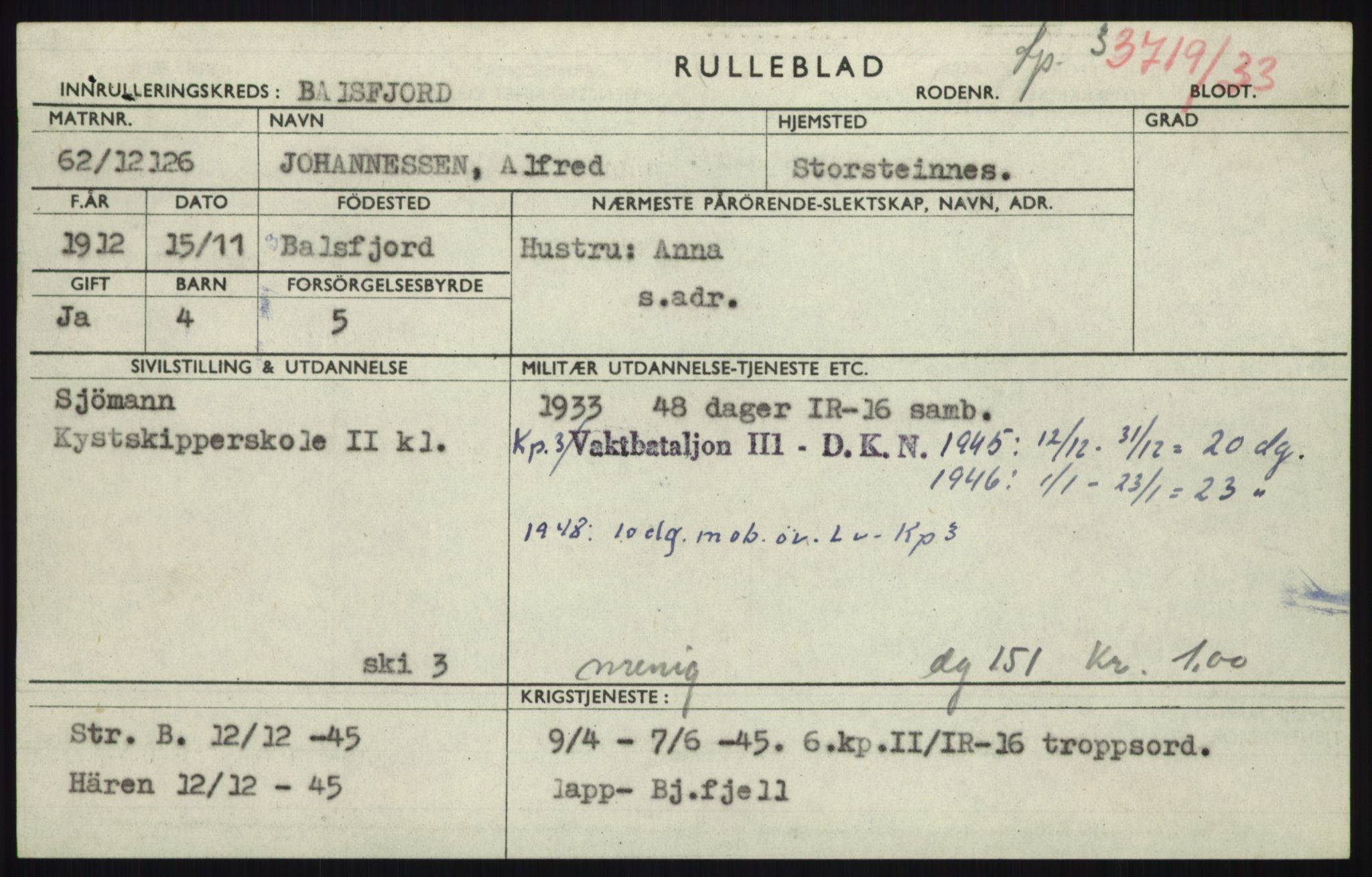 Forsvaret, Troms infanteriregiment nr. 16, AV/RA-RAFA-3146/P/Pa/L0017: Rulleblad for regimentets menige mannskaper, årsklasse 1933, 1933, p. 565