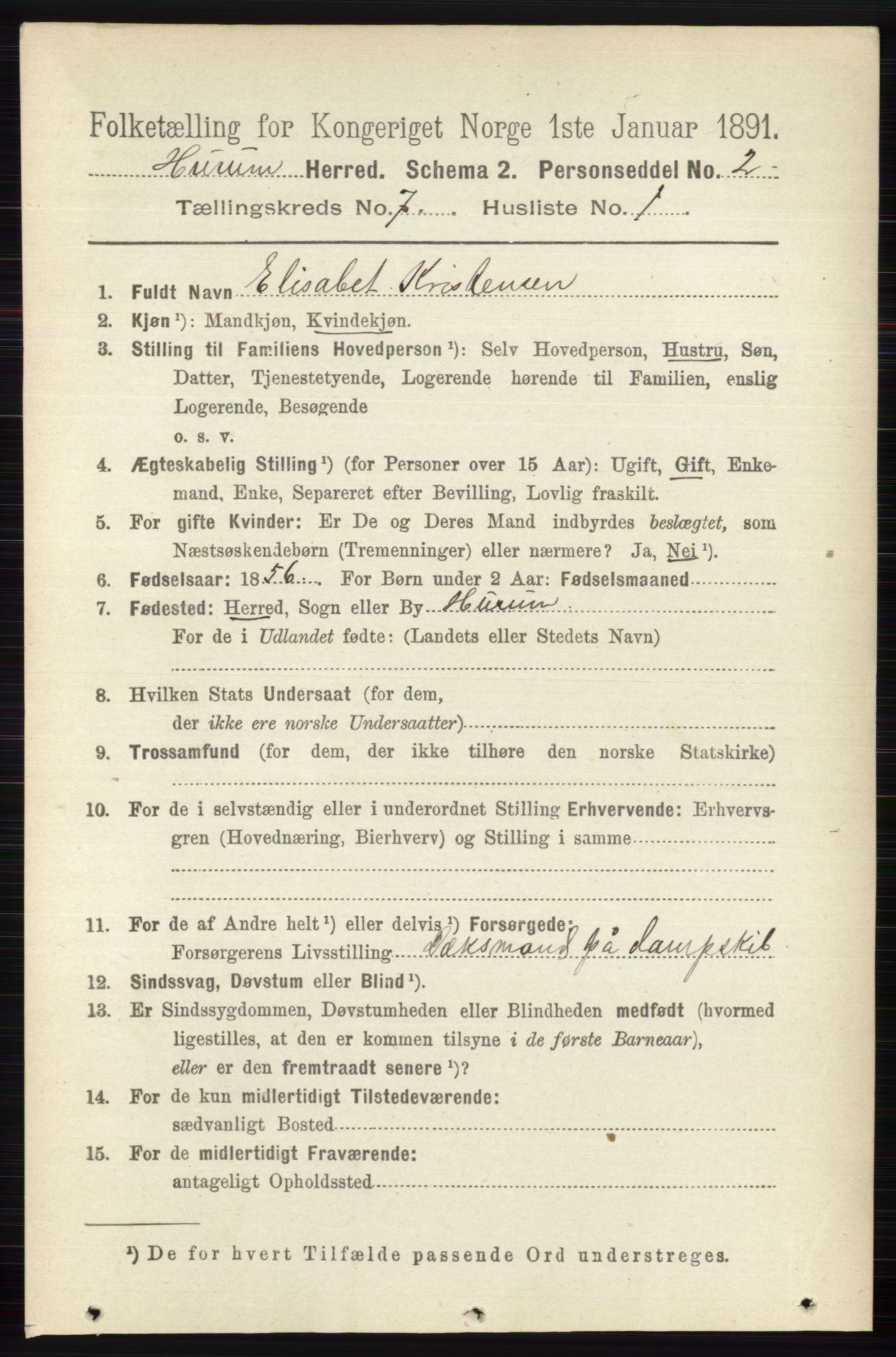 RA, 1891 census for 0628 Hurum, 1891, p. 2272