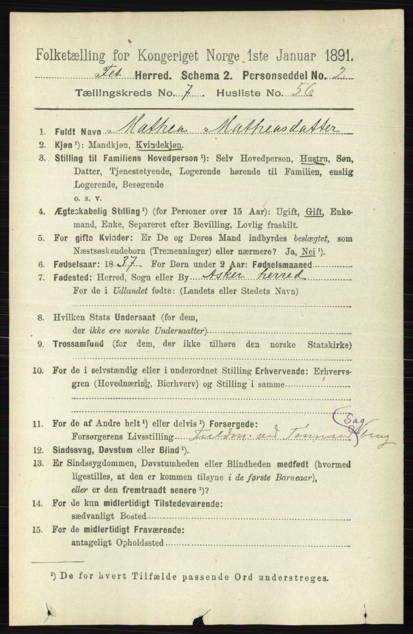 RA, 1891 census for 0227 Fet, 1891, p. 2761