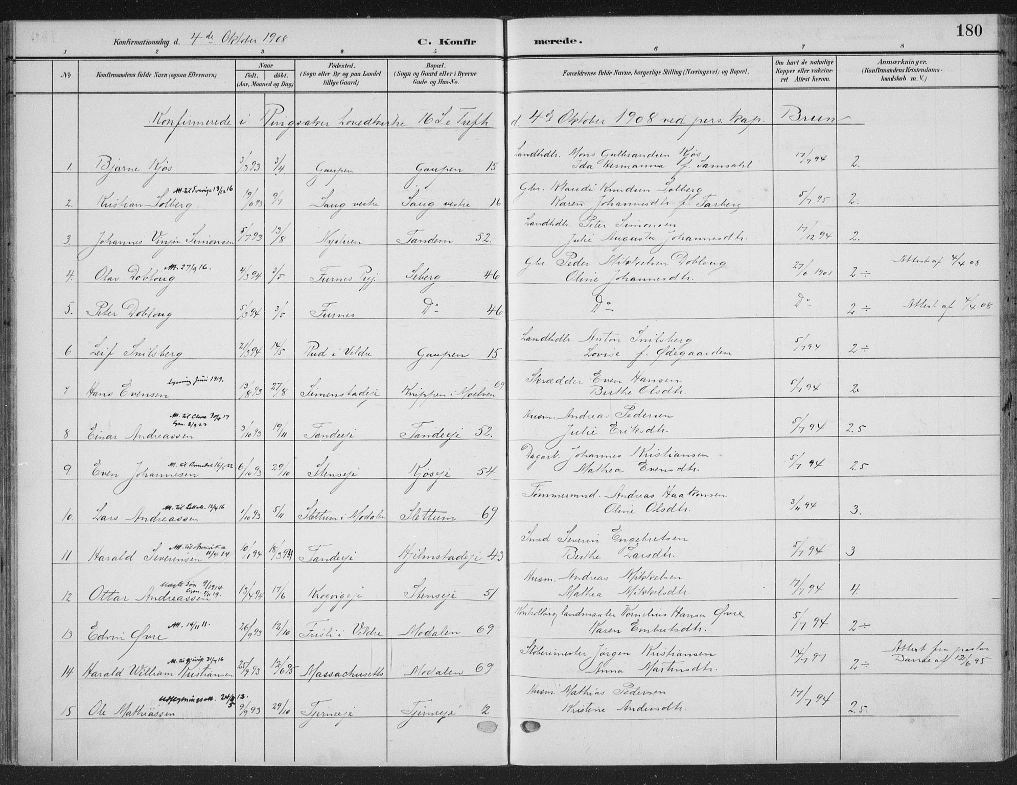 Ringsaker prestekontor, SAH/PREST-014/K/Ka/L0018: Parish register (official) no. 18, 1903-1912, p. 180