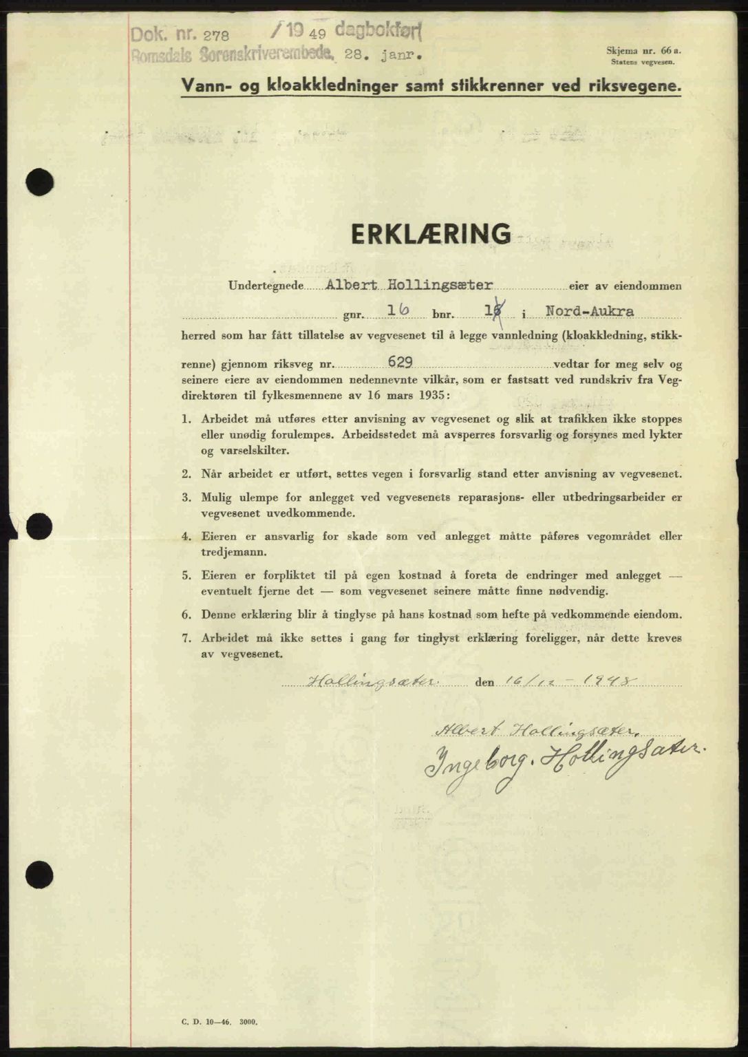 Romsdal sorenskriveri, AV/SAT-A-4149/1/2/2C: Mortgage book no. A28, 1948-1949, Diary no: : 278/1949