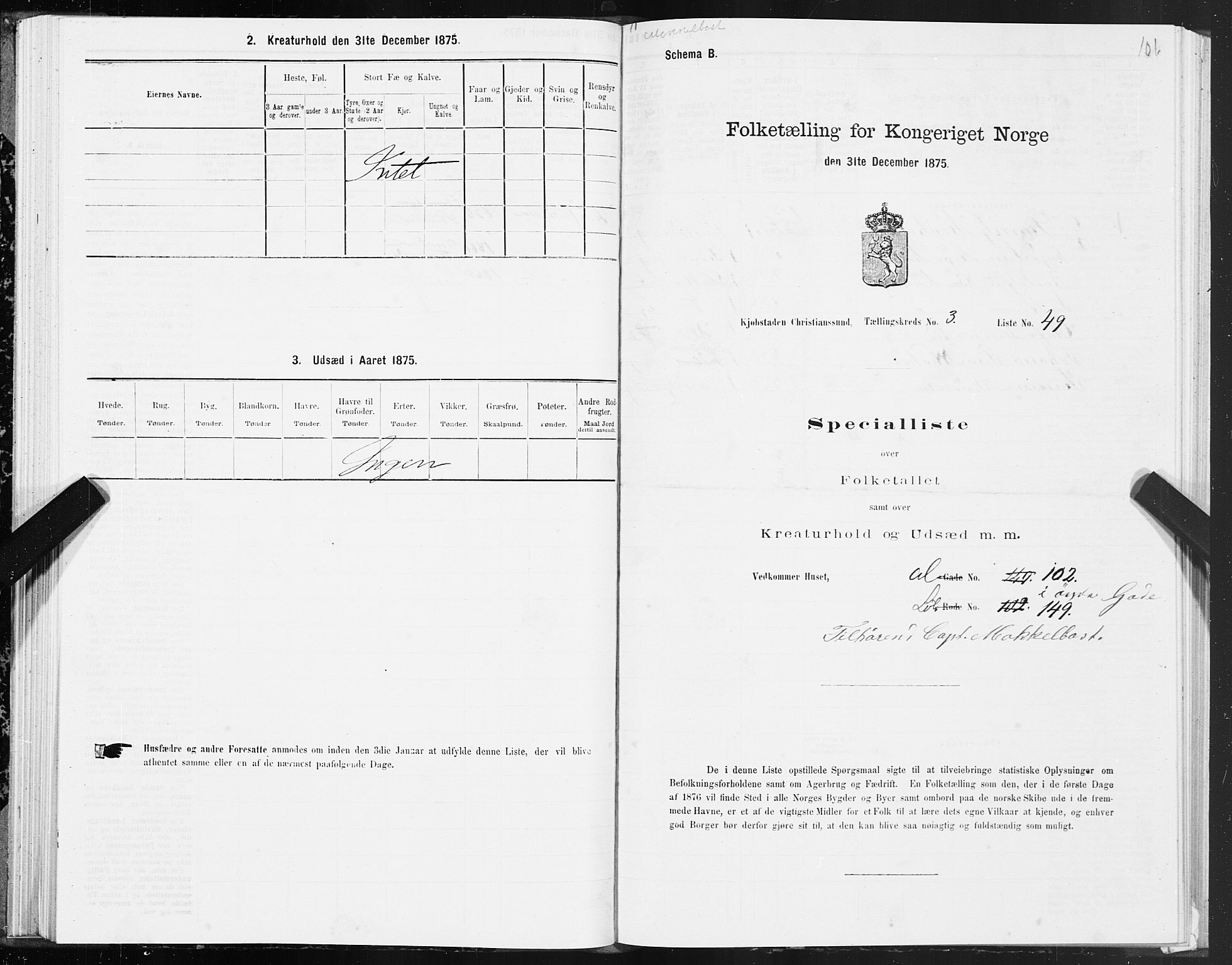 SAT, 1875 census for 1503B Kristiansund/Kristiansund, 1875, p. 3101