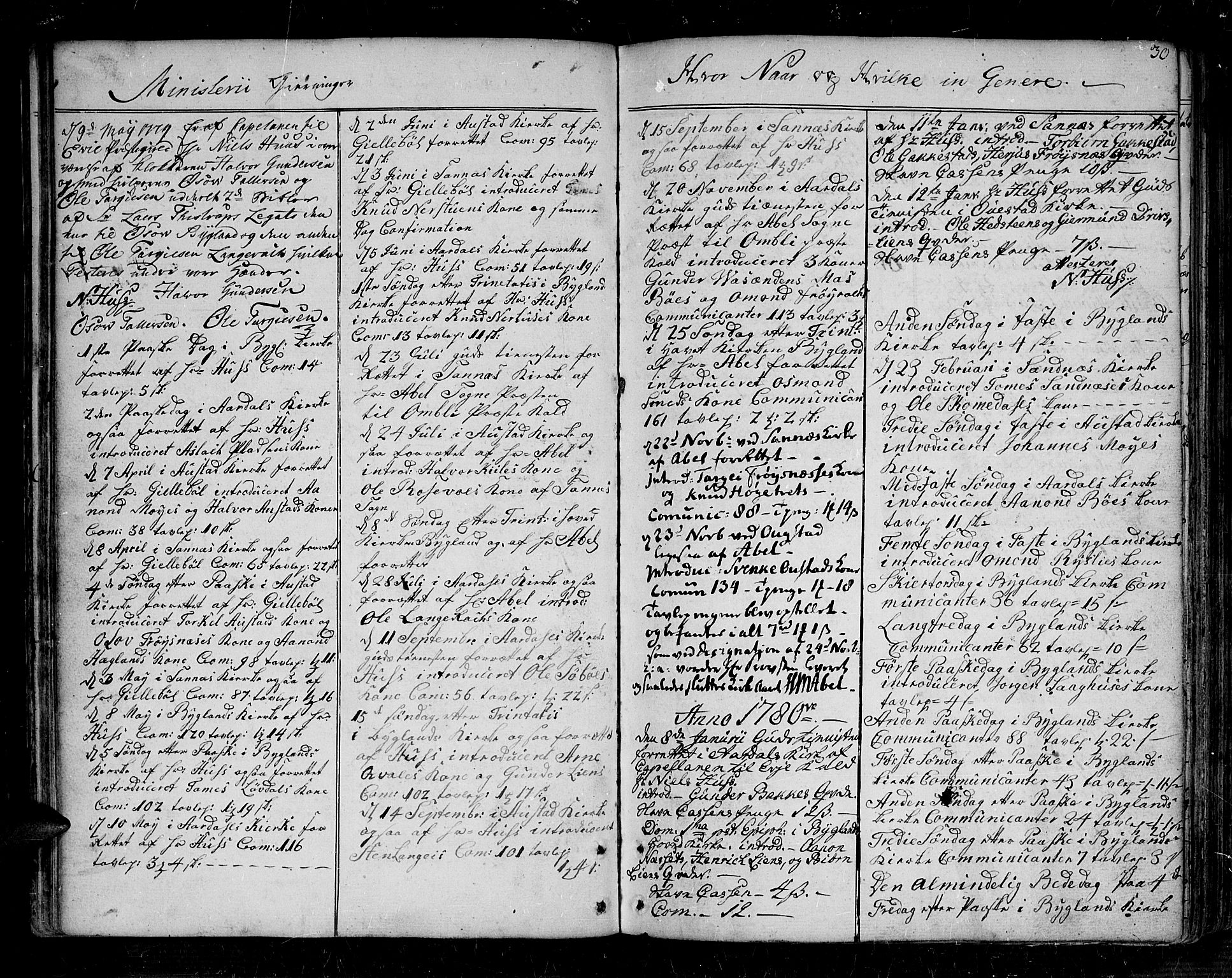 Bygland sokneprestkontor, SAK/1111-0006/F/Fa/Fab/L0002: Parish register (official) no. A 2, 1766-1816, p. 30