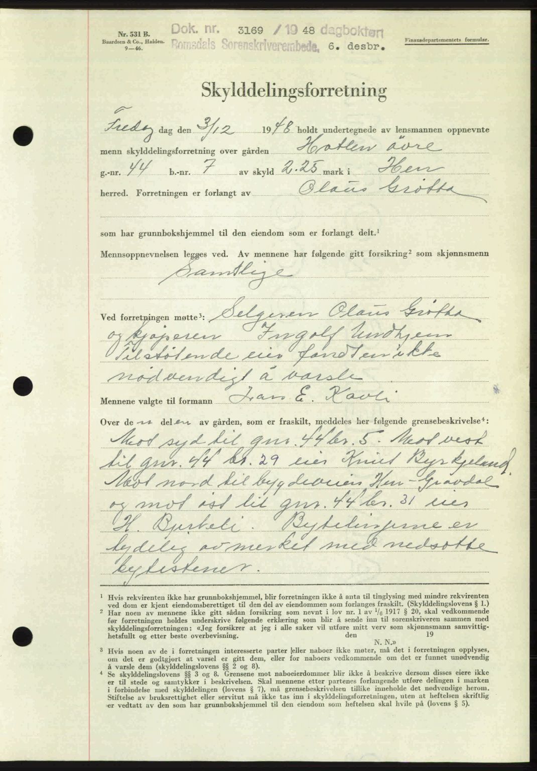 Romsdal sorenskriveri, AV/SAT-A-4149/1/2/2C: Mortgage book no. A28, 1948-1949, Diary no: : 3169/1948