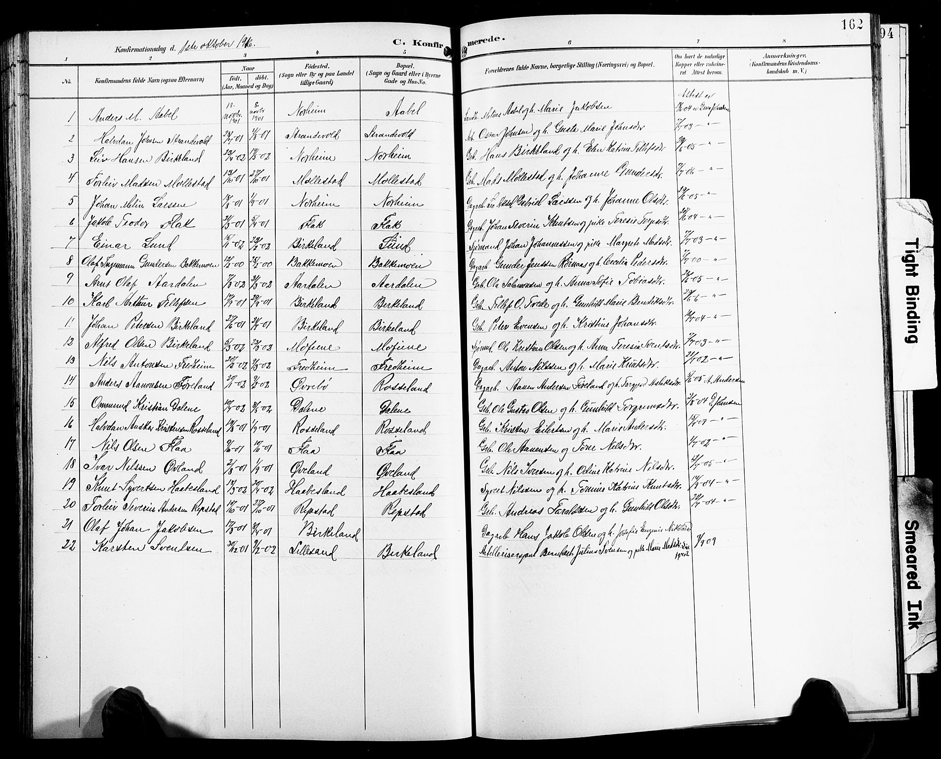 Birkenes sokneprestkontor, SAK/1111-0004/F/Fb/L0004: Parish register (copy) no. B 4, 1893-1930, p. 162