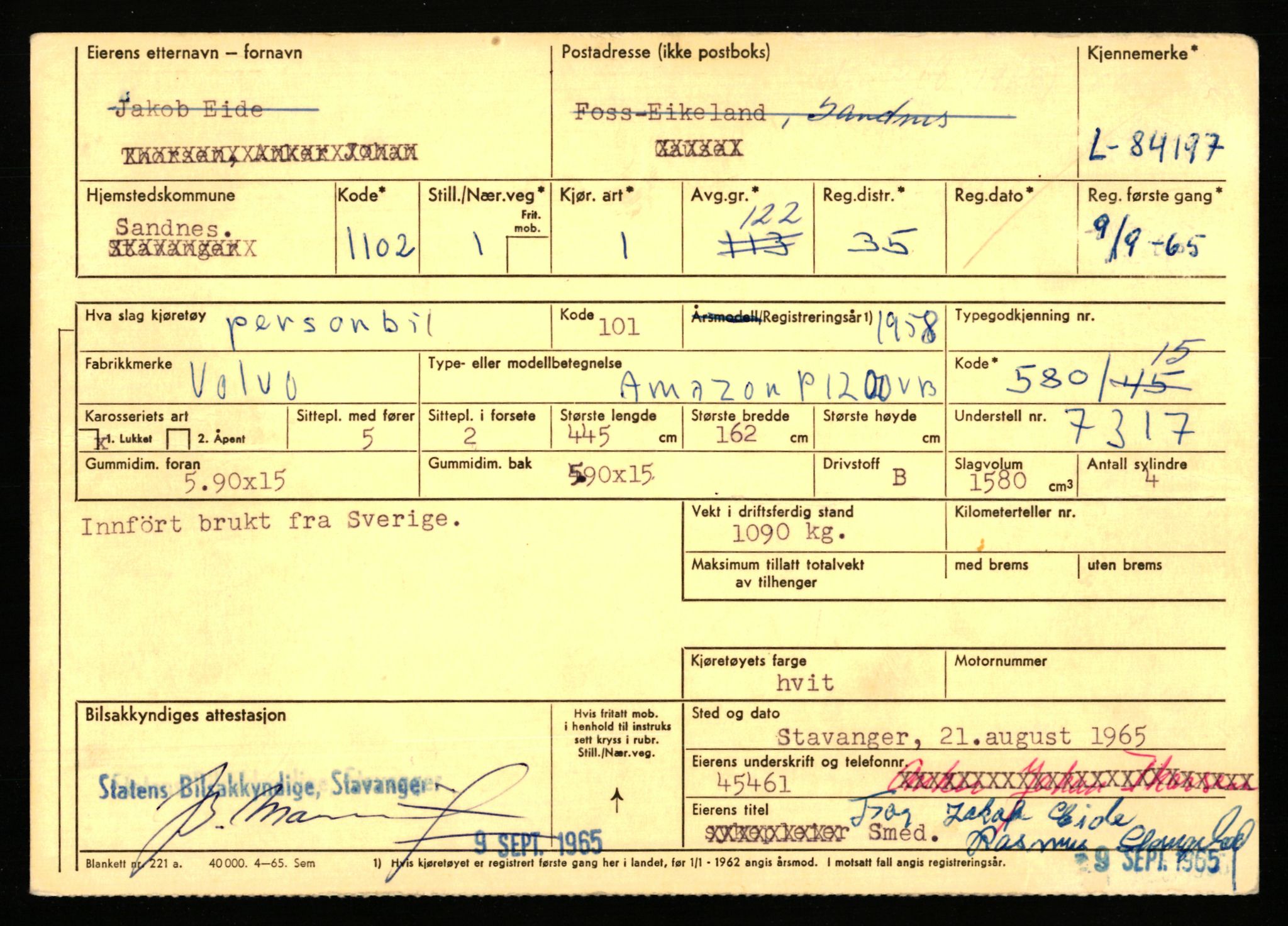 Stavanger trafikkstasjon, AV/SAST-A-101942/0/F/L0073: L-84100 - L-86499, 1930-1971, p. 107