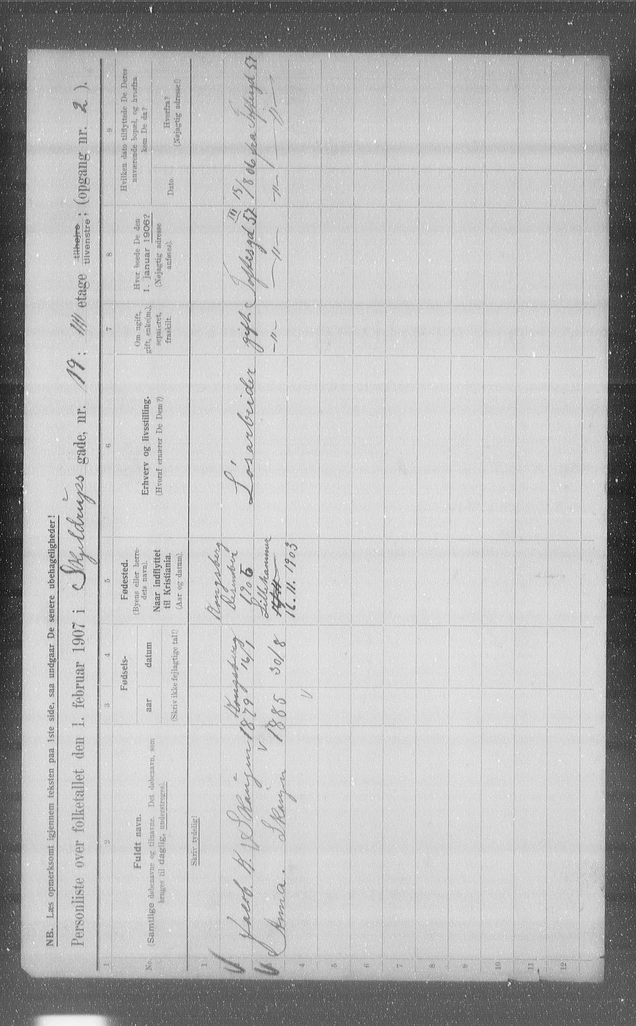 OBA, Municipal Census 1907 for Kristiania, 1907, p. 49096