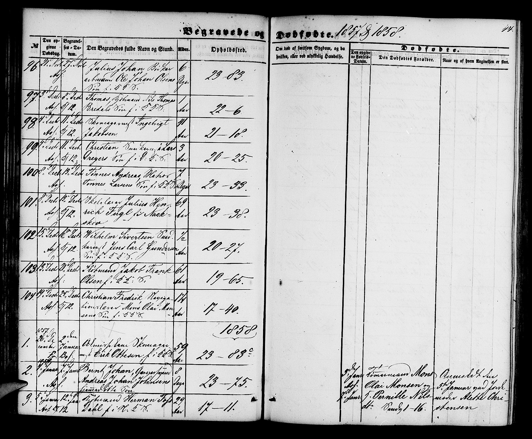 Korskirken sokneprestembete, SAB/A-76101/H/Hab: Parish register (copy) no. E 2, 1851-1871, p. 44