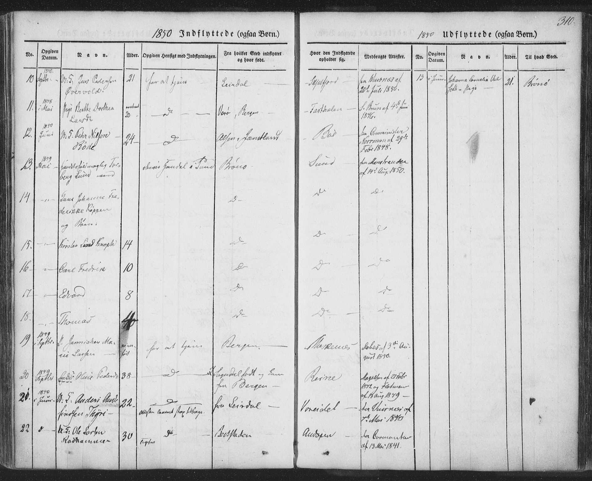 Ministerialprotokoller, klokkerbøker og fødselsregistre - Nordland, AV/SAT-A-1459/885/L1202: Parish register (official) no. 885A03, 1838-1859, p. 310