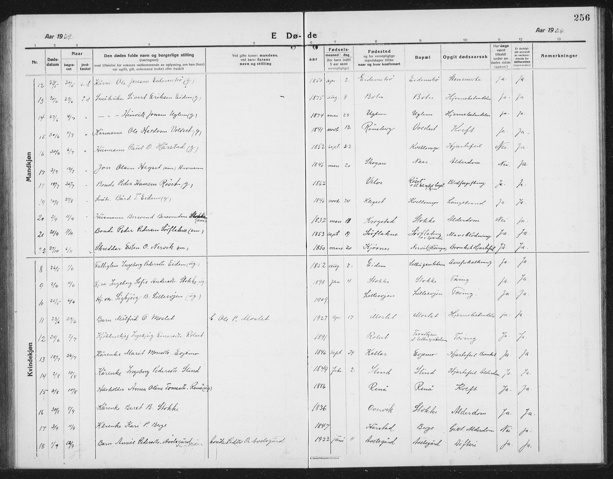 Ministerialprotokoller, klokkerbøker og fødselsregistre - Sør-Trøndelag, SAT/A-1456/695/L1158: Parish register (copy) no. 695C09, 1913-1940, p. 256