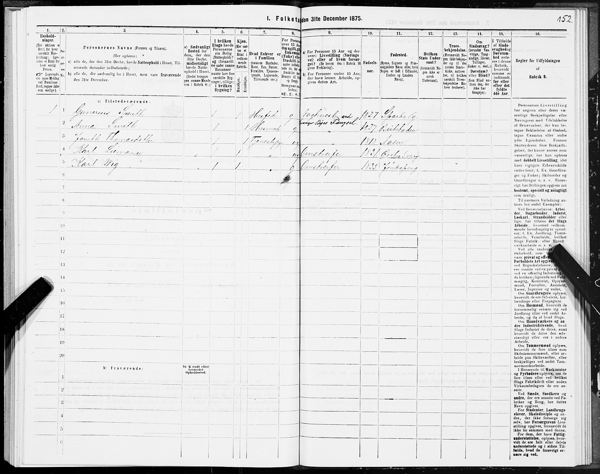 SAT, 1875 census for 1701B Levanger/Levanger, 1875, p. 152