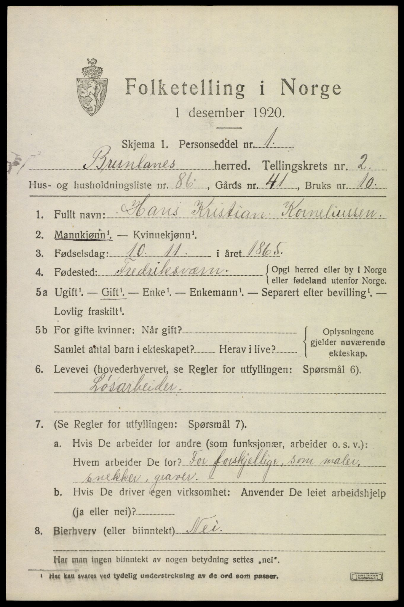 SAKO, 1920 census for Brunlanes, 1920, p. 4469