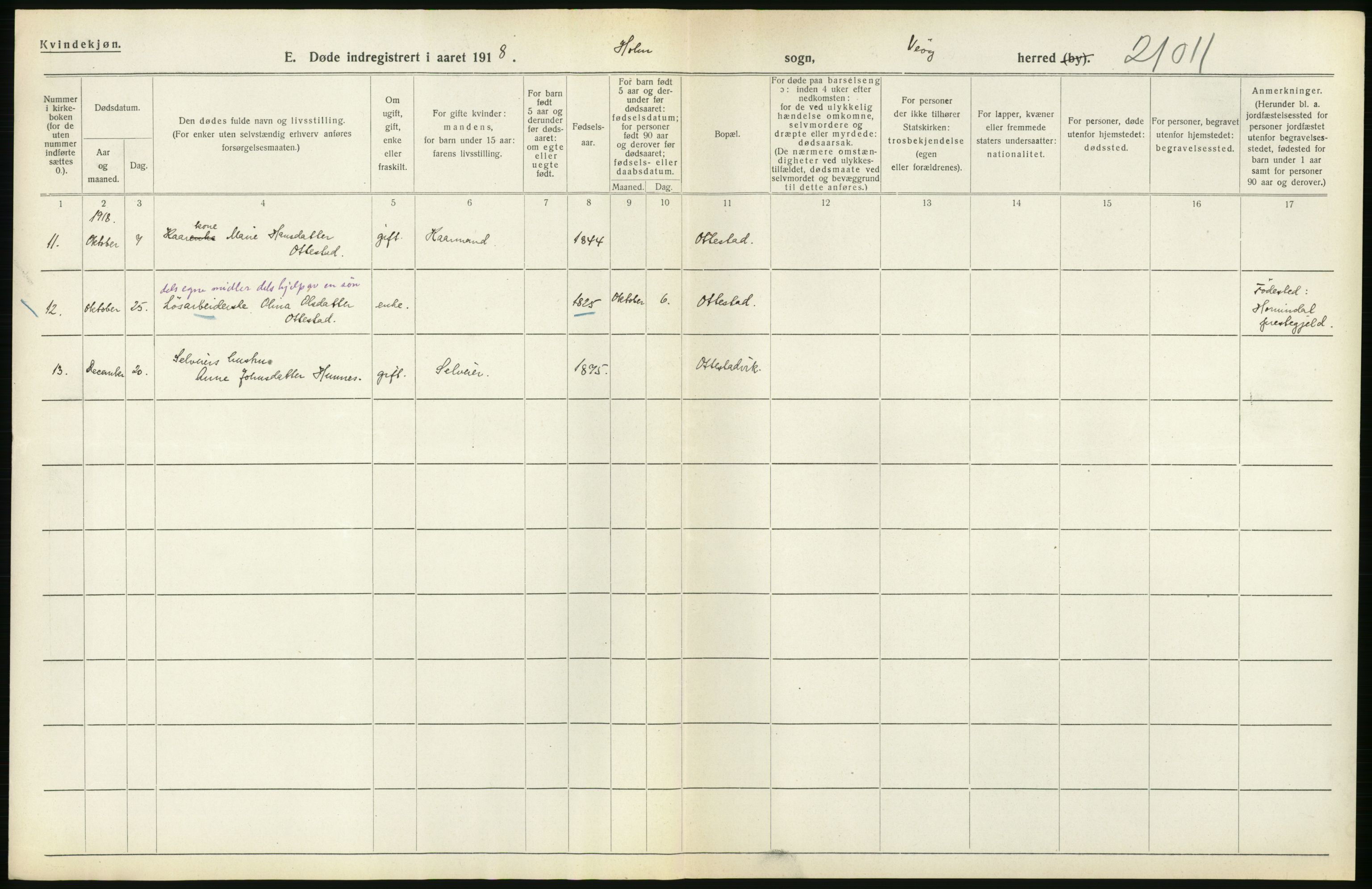 Statistisk sentralbyrå, Sosiodemografiske emner, Befolkning, AV/RA-S-2228/D/Df/Dfb/Dfbh/L0045: Møre fylke: Døde. Bygder og byer., 1918, p. 170