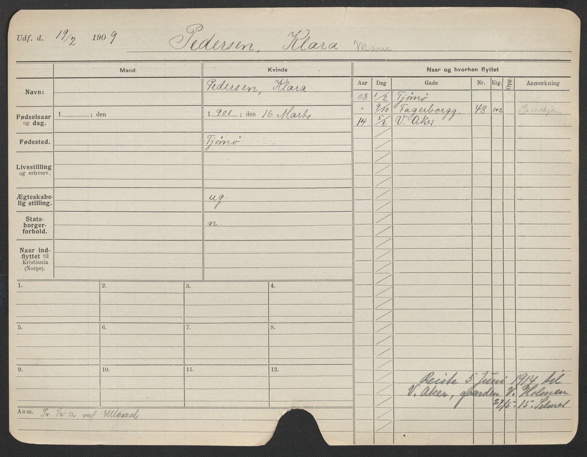 Oslo folkeregister, Registerkort, AV/SAO-A-11715/F/Fa/Fac/L0022: Kvinner, 1906-1914, p. 768a