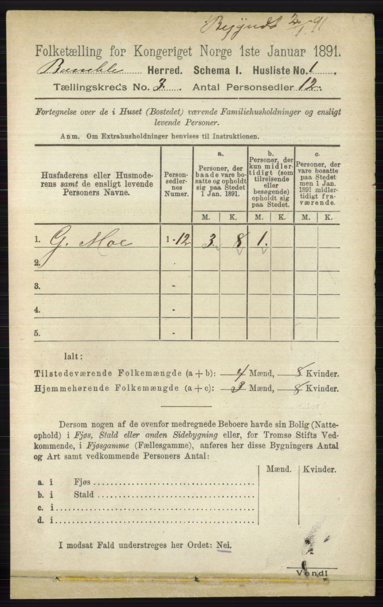 RA, 1891 census for 0814 Bamble, 1891, p. 1355