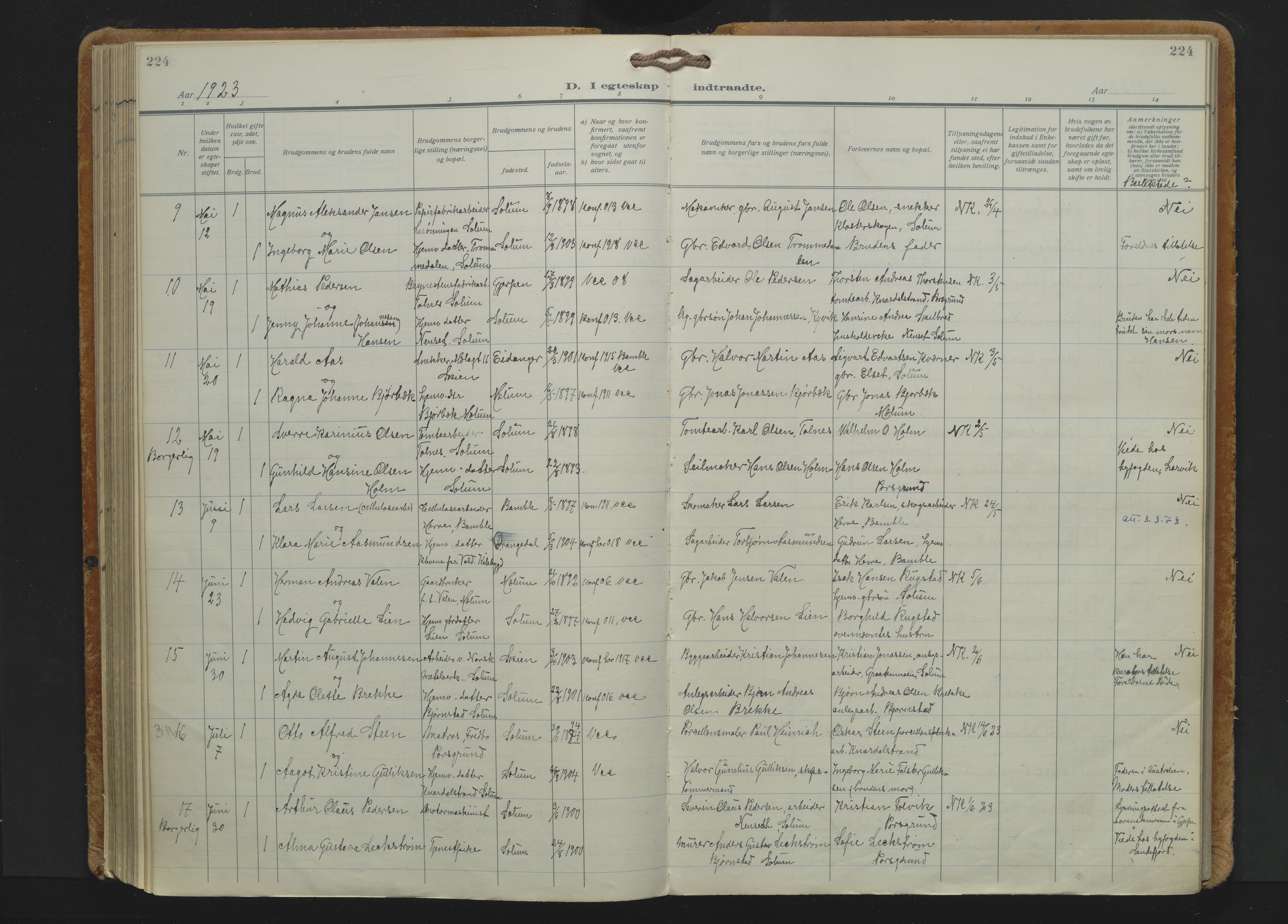 Solum kirkebøker, AV/SAKO-A-306/F/Fa/L0013: Parish register (official) no. I 13, 1923-1936, p. 224