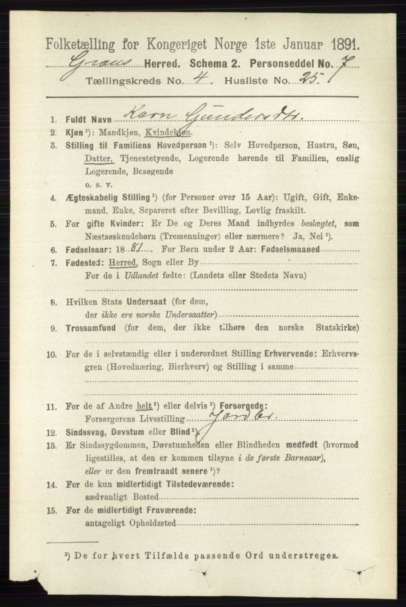 RA, 1891 census for 0534 Gran, 1891, p. 1315