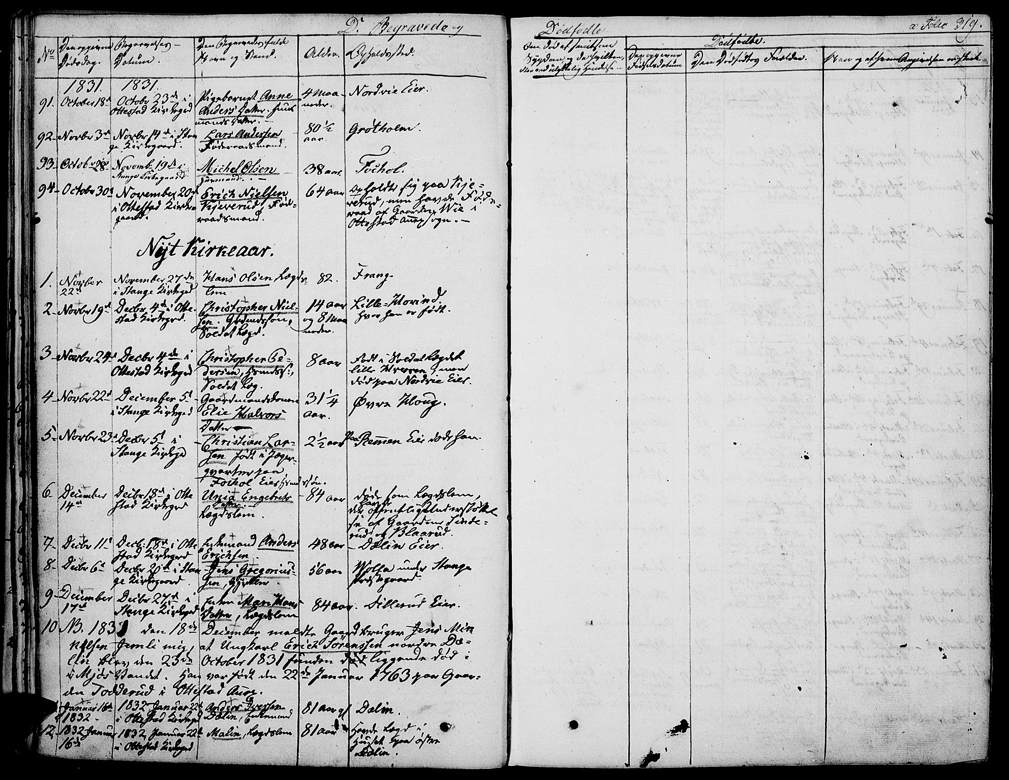 Stange prestekontor, SAH/PREST-002/K/L0009: Parish register (official) no. 9, 1826-1835, p. 319