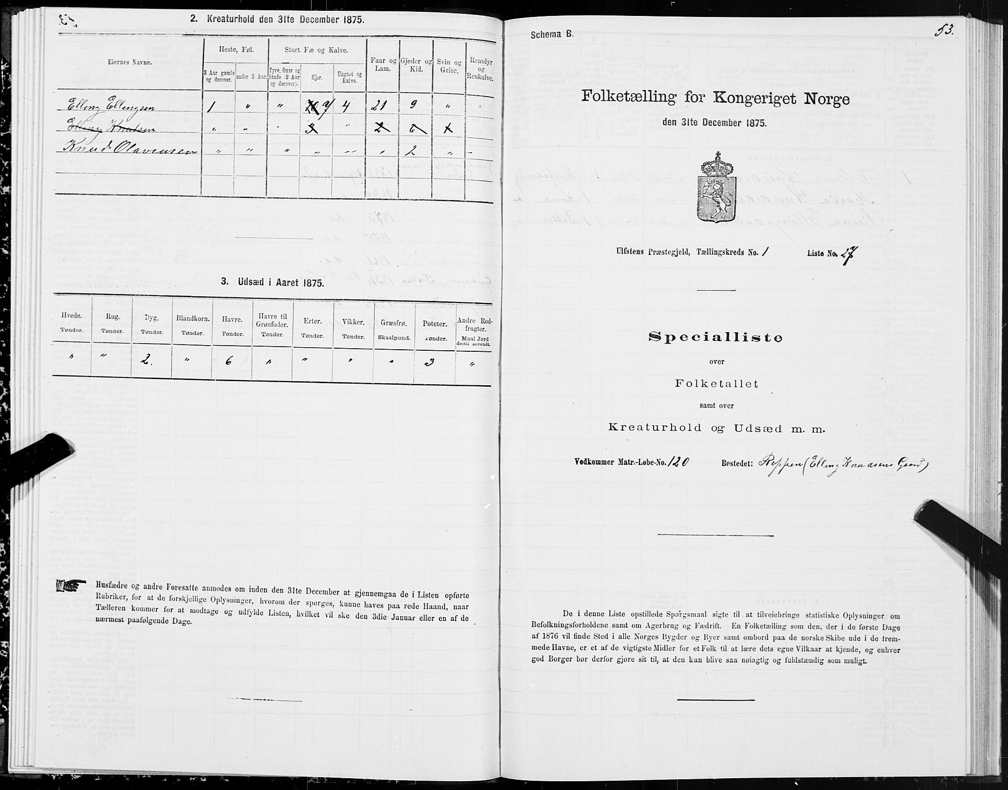 SAT, 1875 census for 1516P Ulstein, 1875, p. 1053