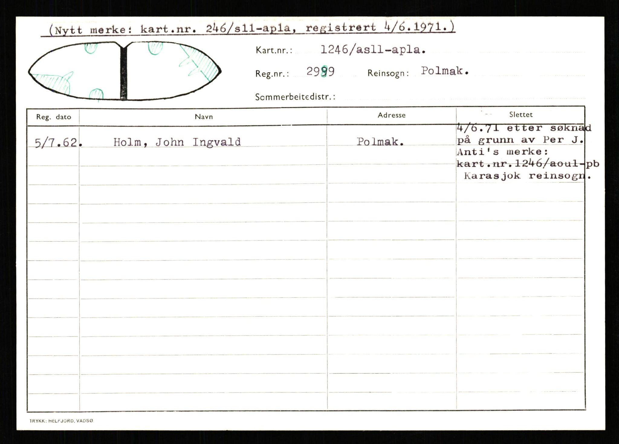 Lappefogden i Finnmark/Reindriftsforvaltningen Øst-Finnmark, AV/SATØ-S-1461/G/Ge/Gea/L0007: Slettede reinmerker: Karasjok, Kautokeino, Polmak og Varanger, 1934-1992, p. 228