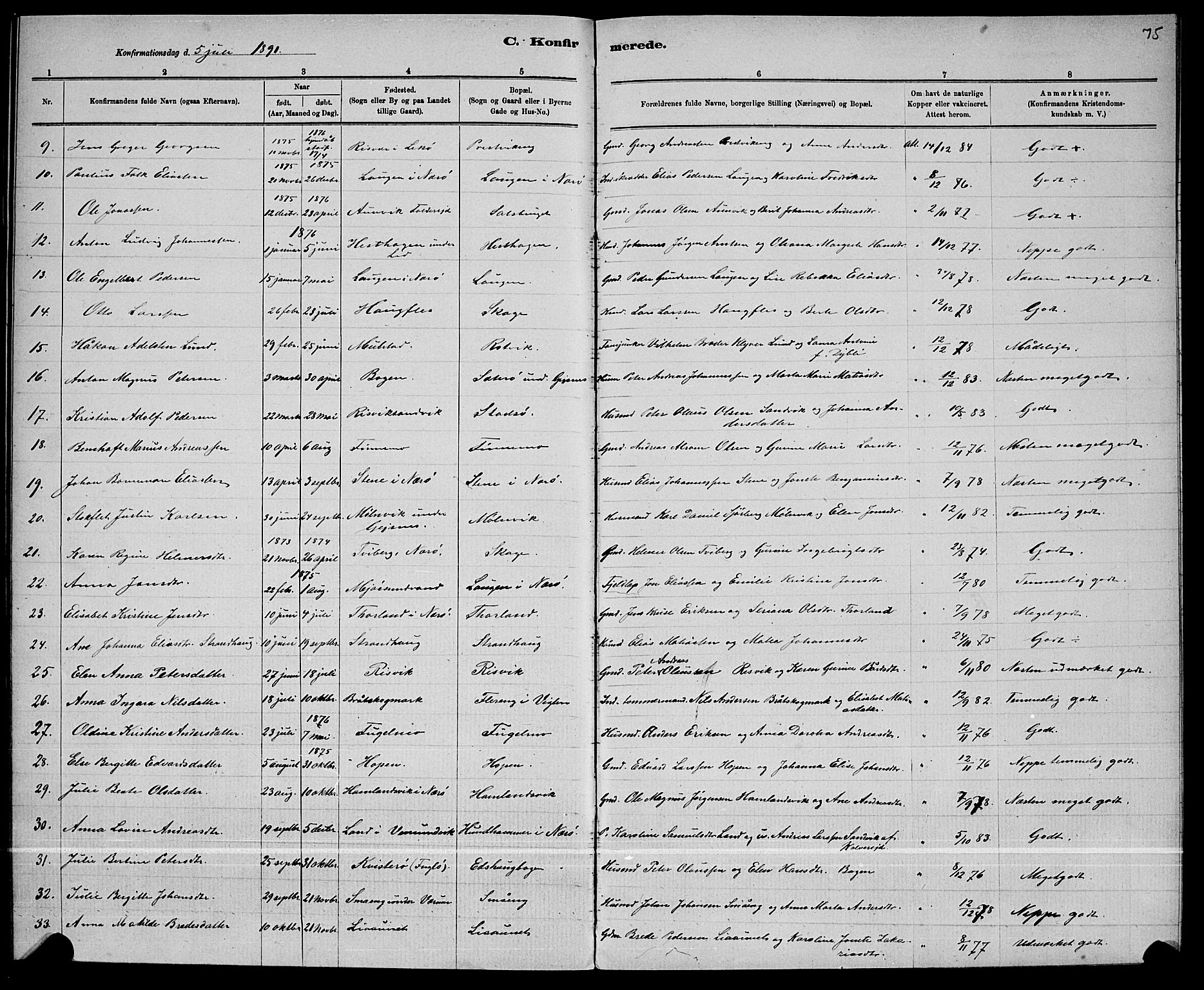 Ministerialprotokoller, klokkerbøker og fødselsregistre - Nord-Trøndelag, SAT/A-1458/780/L0651: Parish register (copy) no. 780C03, 1884-1898, p. 75