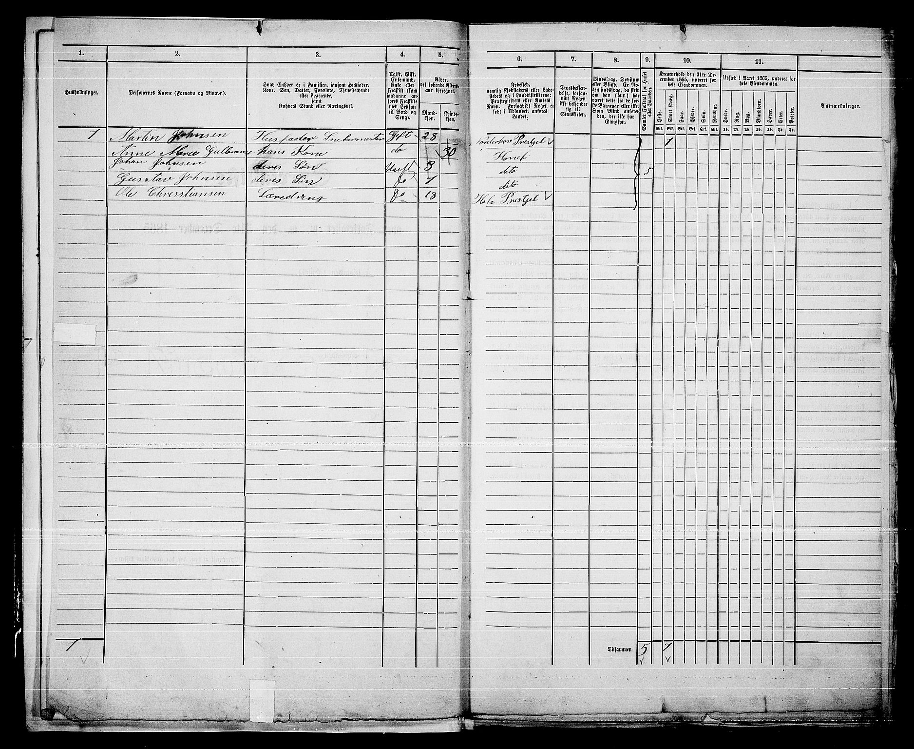 RA, 1865 census for Norderhov/Hønefoss, 1865, p. 9