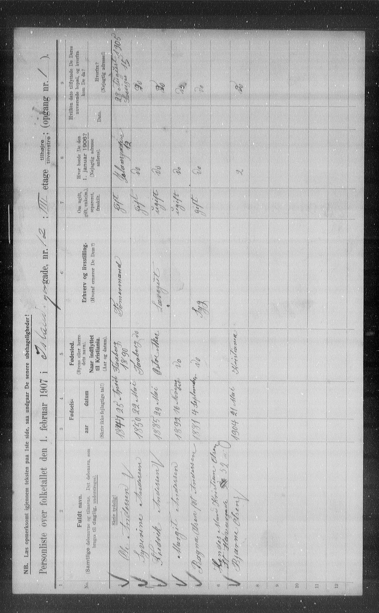 OBA, Municipal Census 1907 for Kristiania, 1907, p. 22936