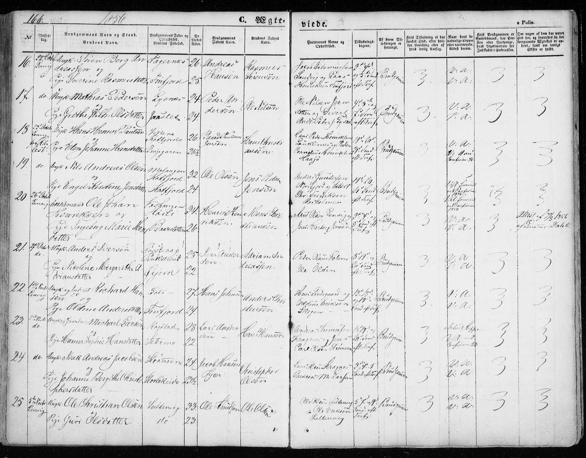 Lenvik sokneprestembete, SATØ/S-1310/H/Ha/Haa/L0007kirke: Parish register (official) no. 7, 1855-1865, p. 166
