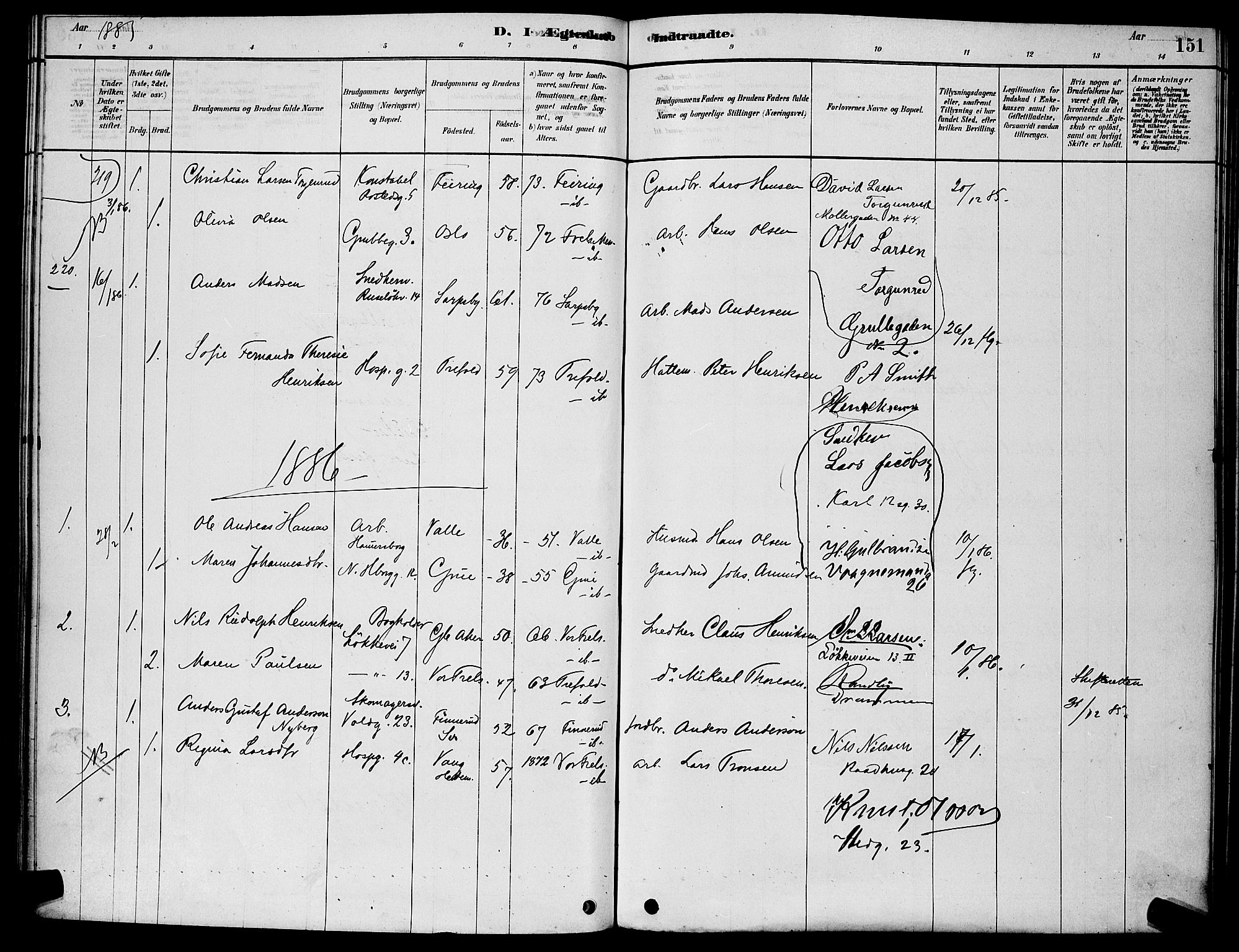 Trefoldighet prestekontor Kirkebøker, AV/SAO-A-10882/H/Ha/L0003: Banns register no. 3, 1878-1888, p. 151