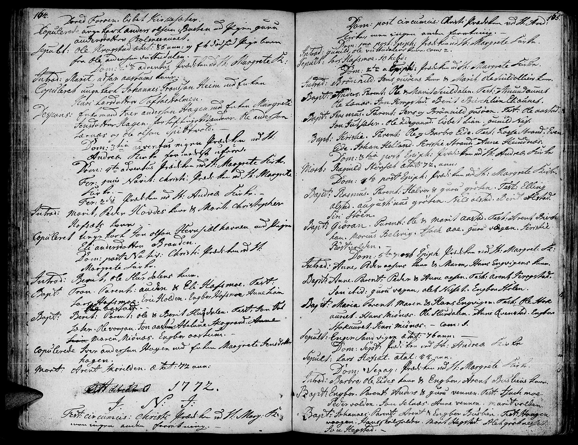 Ministerialprotokoller, klokkerbøker og fødselsregistre - Sør-Trøndelag, SAT/A-1456/630/L0489: Parish register (official) no. 630A02, 1757-1794, p. 164-165