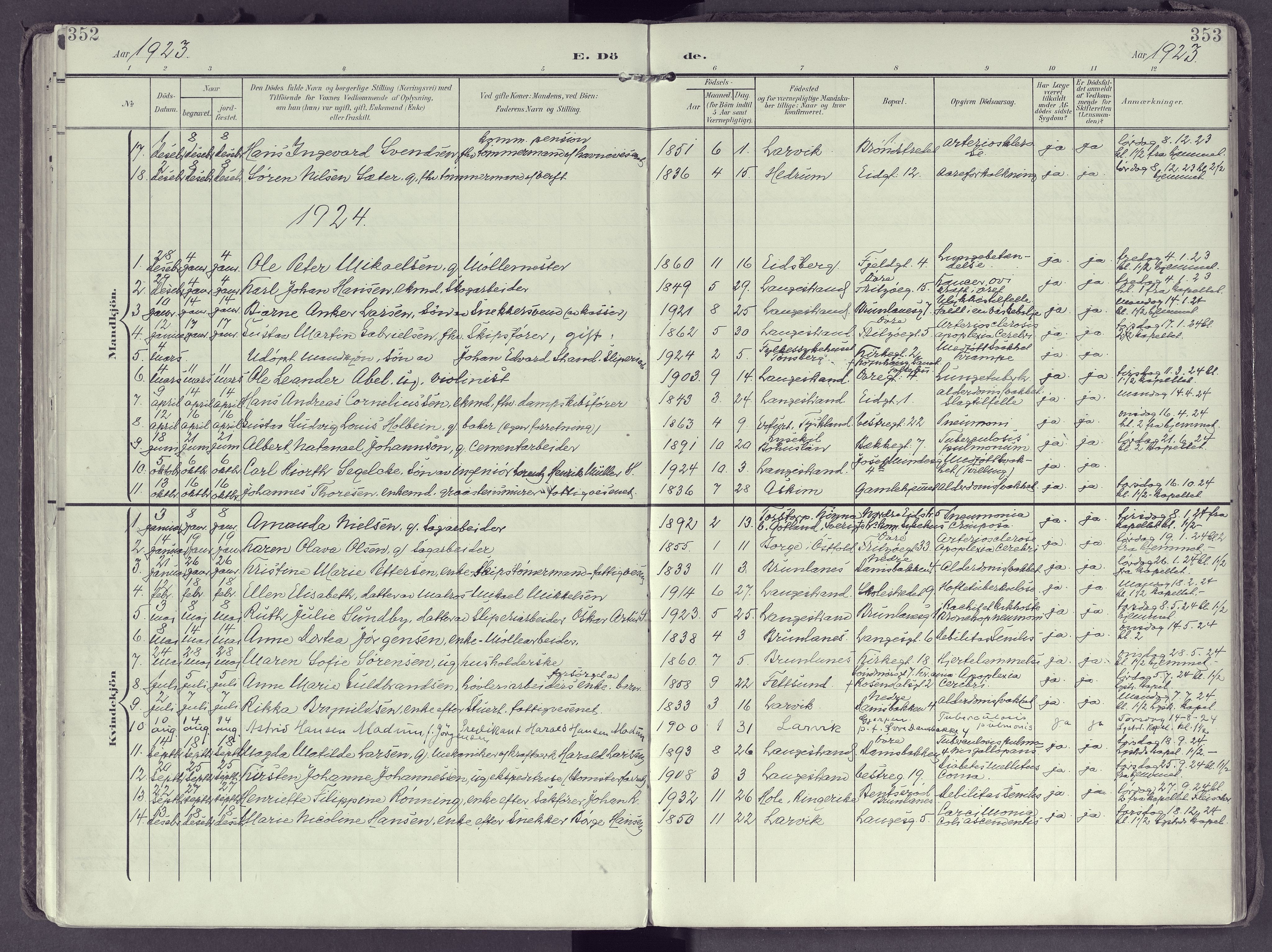 Larvik kirkebøker, SAKO/A-352/F/Fb/L0005: Parish register (official) no. II 5, 1903-1925, p. 352-353