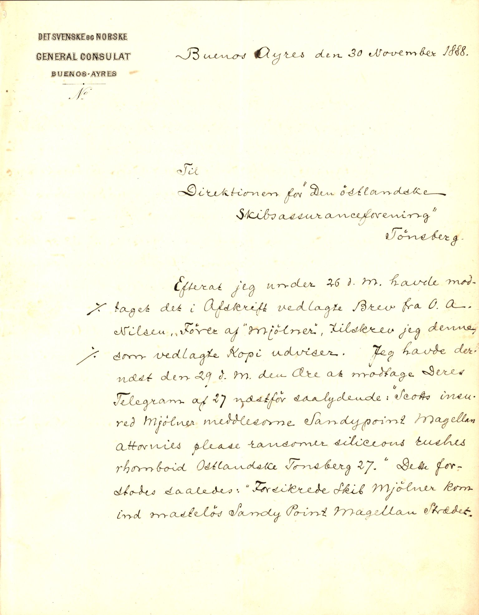 Pa 63 - Østlandske skibsassuranceforening, VEMU/A-1079/G/Ga/L0022/0007: Havaridokumenter / Nyassa, Mjølner, 1888, p. 189