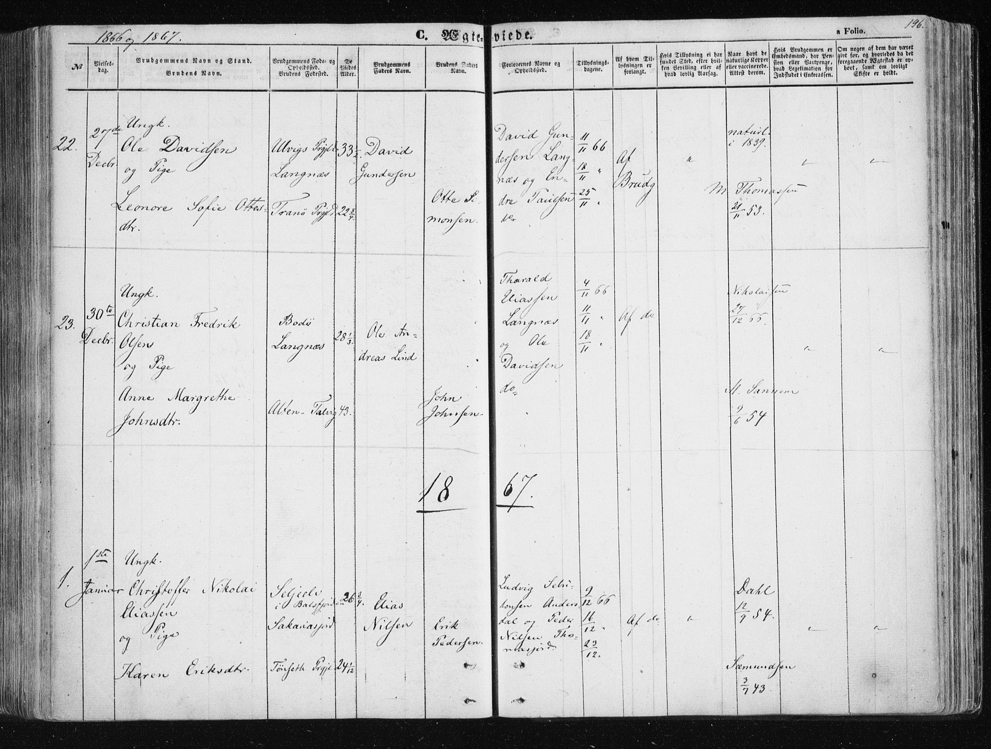 Tromsøysund sokneprestkontor, SATØ/S-1304/G/Ga/L0001kirke: Parish register (official) no. 1, 1856-1867, p. 196