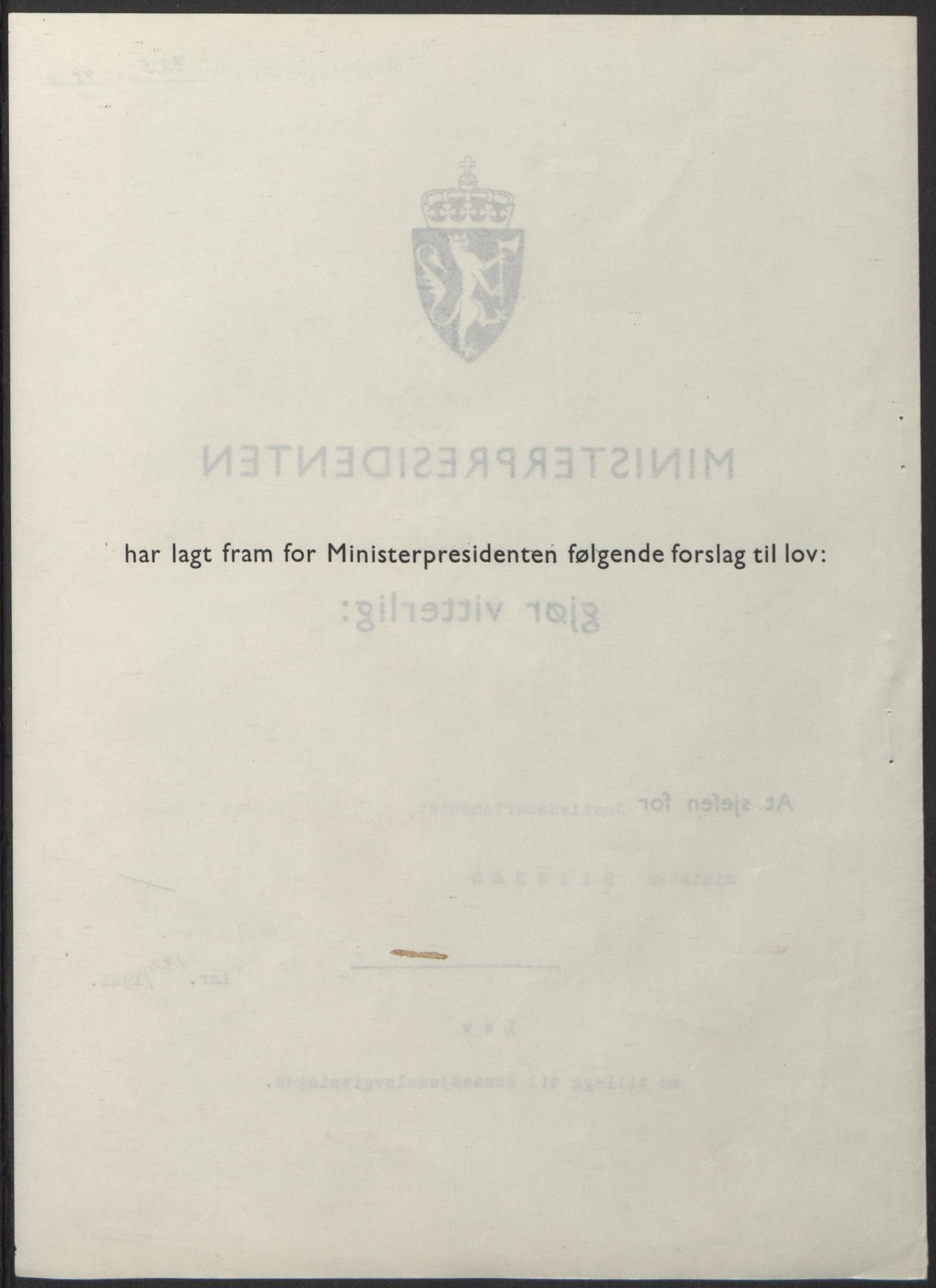 NS-administrasjonen 1940-1945 (Statsrådsekretariatet, de kommisariske statsråder mm), AV/RA-S-4279/D/Db/L0100: Lover, 1944, p. 633