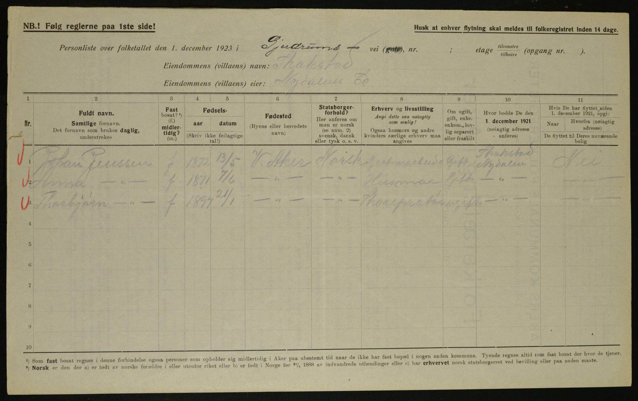 , Municipal Census 1923 for Aker, 1923, p. 8696