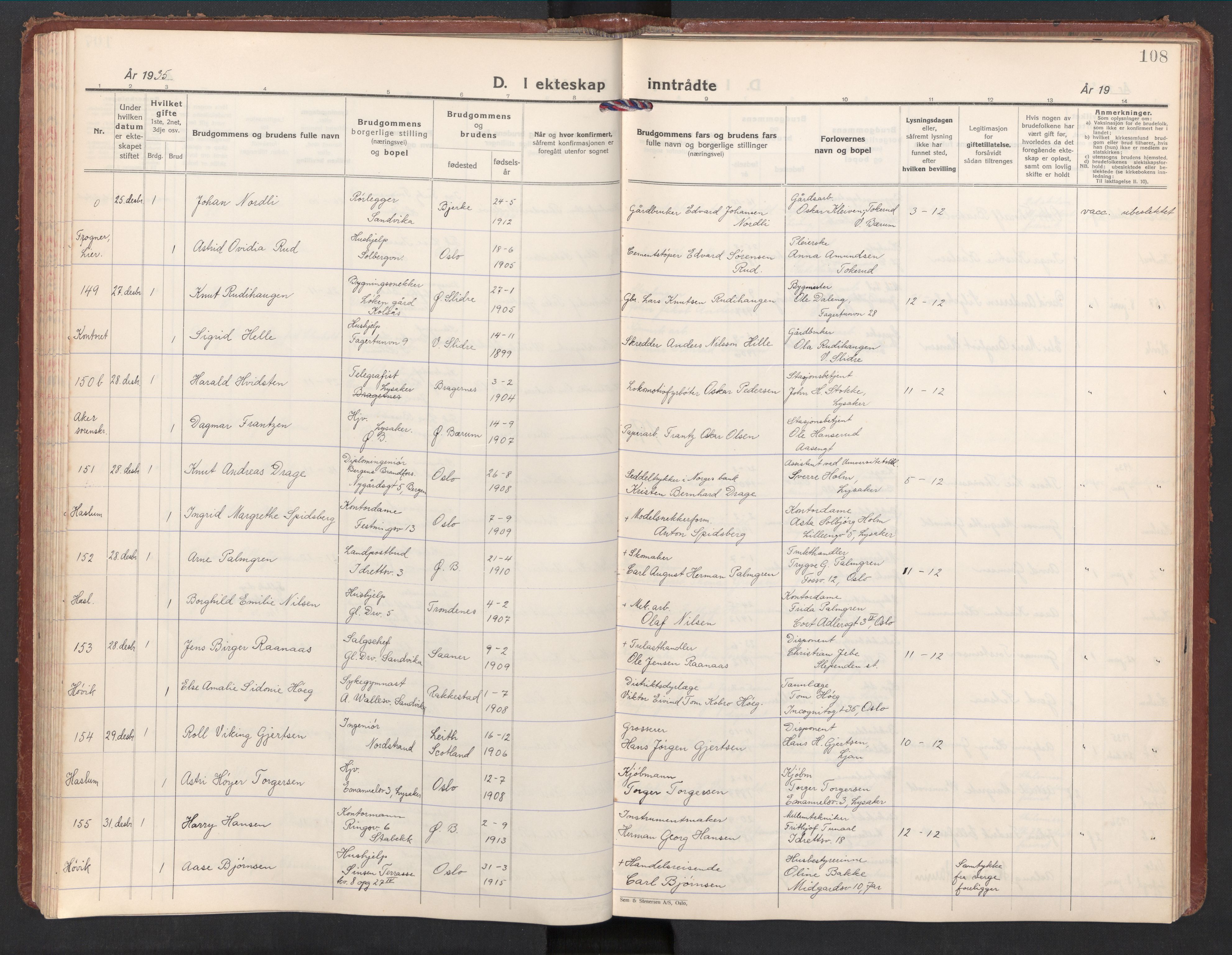 Østre Bærum prestekontor Kirkebøker, AV/SAO-A-10887/F/Fa/L0004: Parish register (official) no. 4, 1929-1940, p. 108